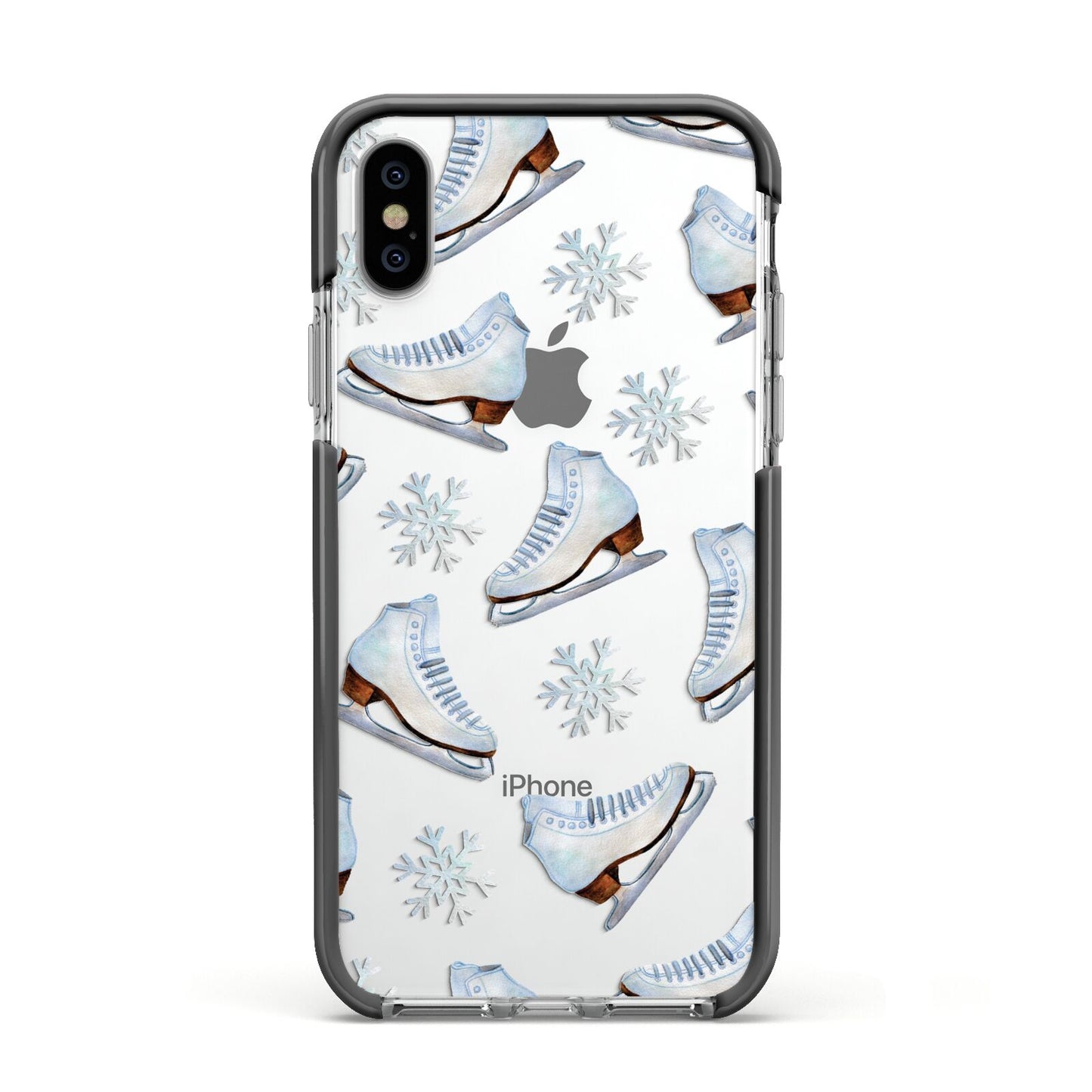 Christmas Ice Skates Apple iPhone Xs Impact Case Black Edge on Silver Phone