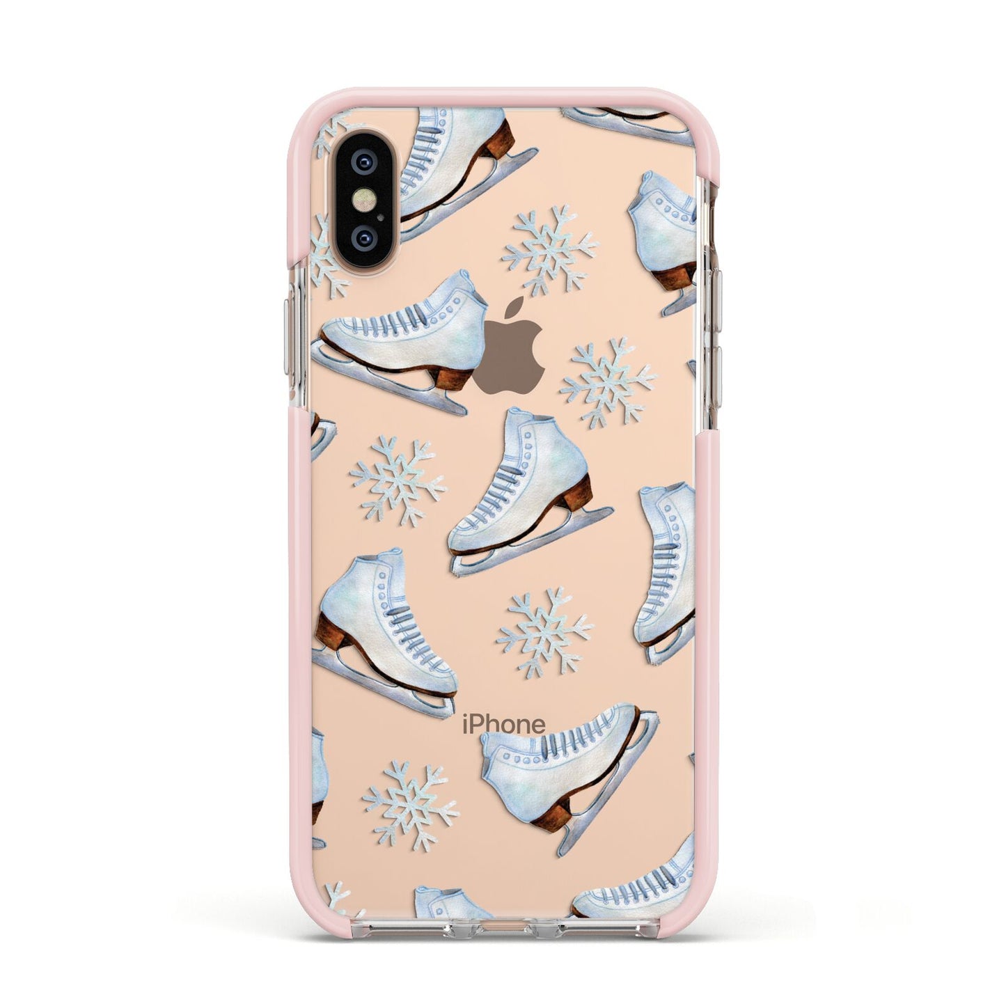 Christmas Ice Skates Apple iPhone Xs Impact Case Pink Edge on Gold Phone