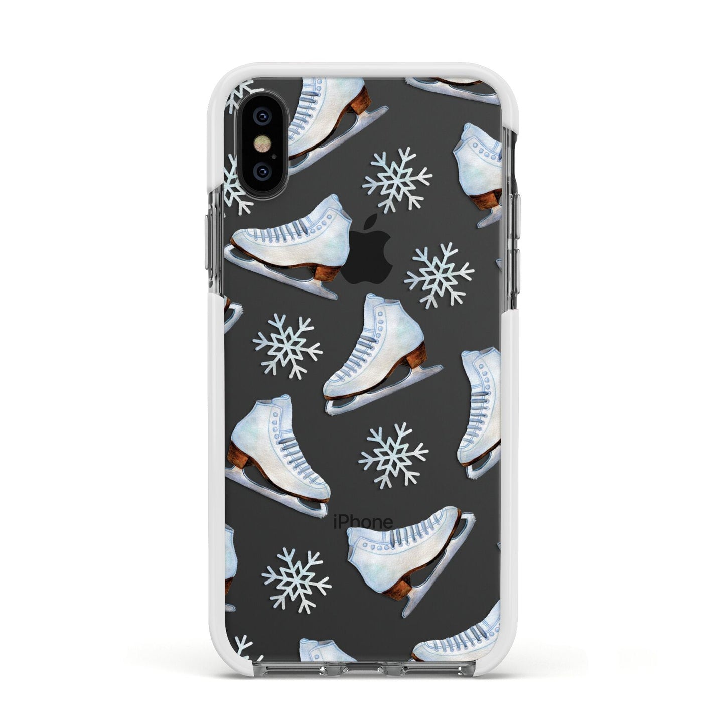 Christmas Ice Skates Apple iPhone Xs Impact Case White Edge on Black Phone