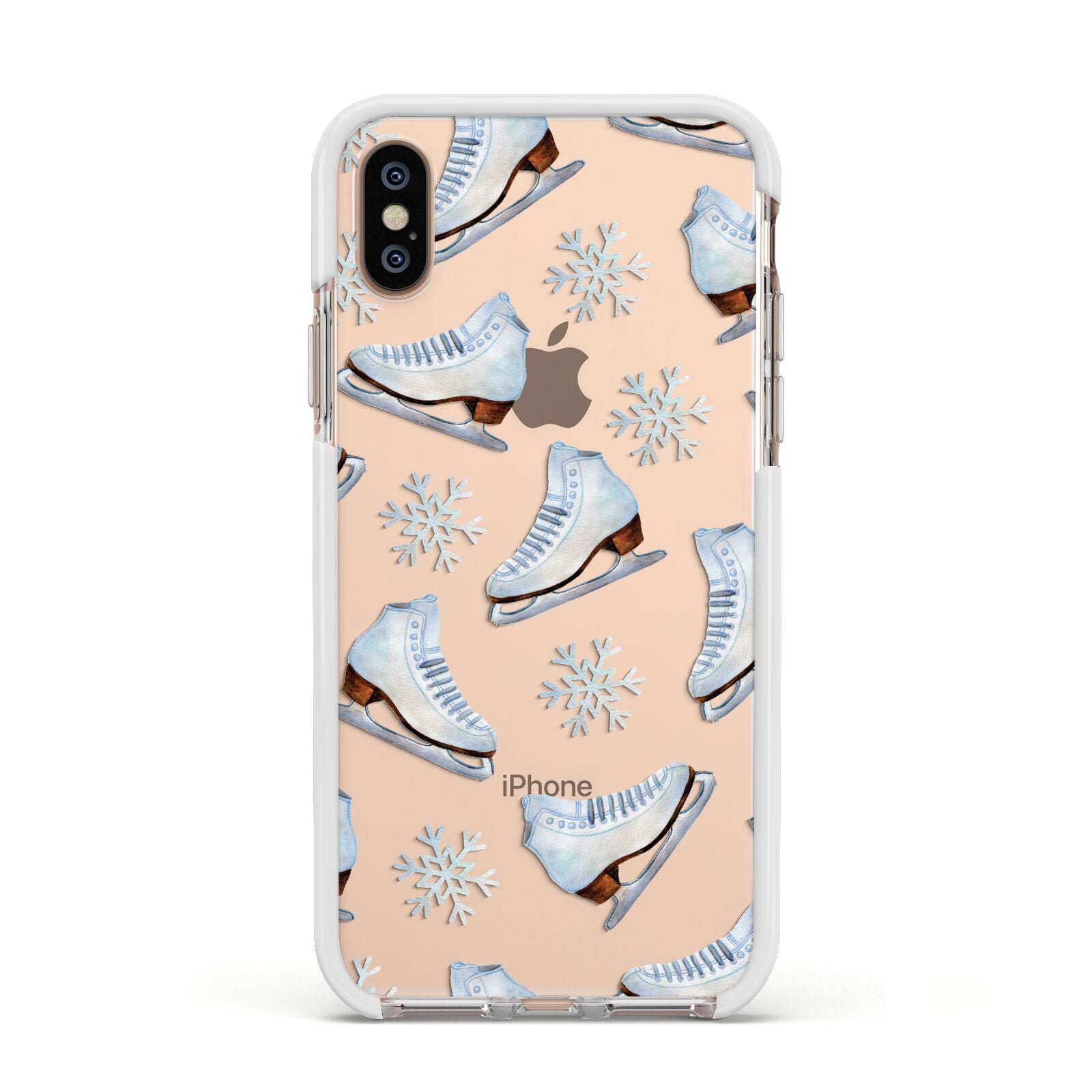 Christmas Ice Skates Apple iPhone Xs Impact Case White Edge on Gold Phone