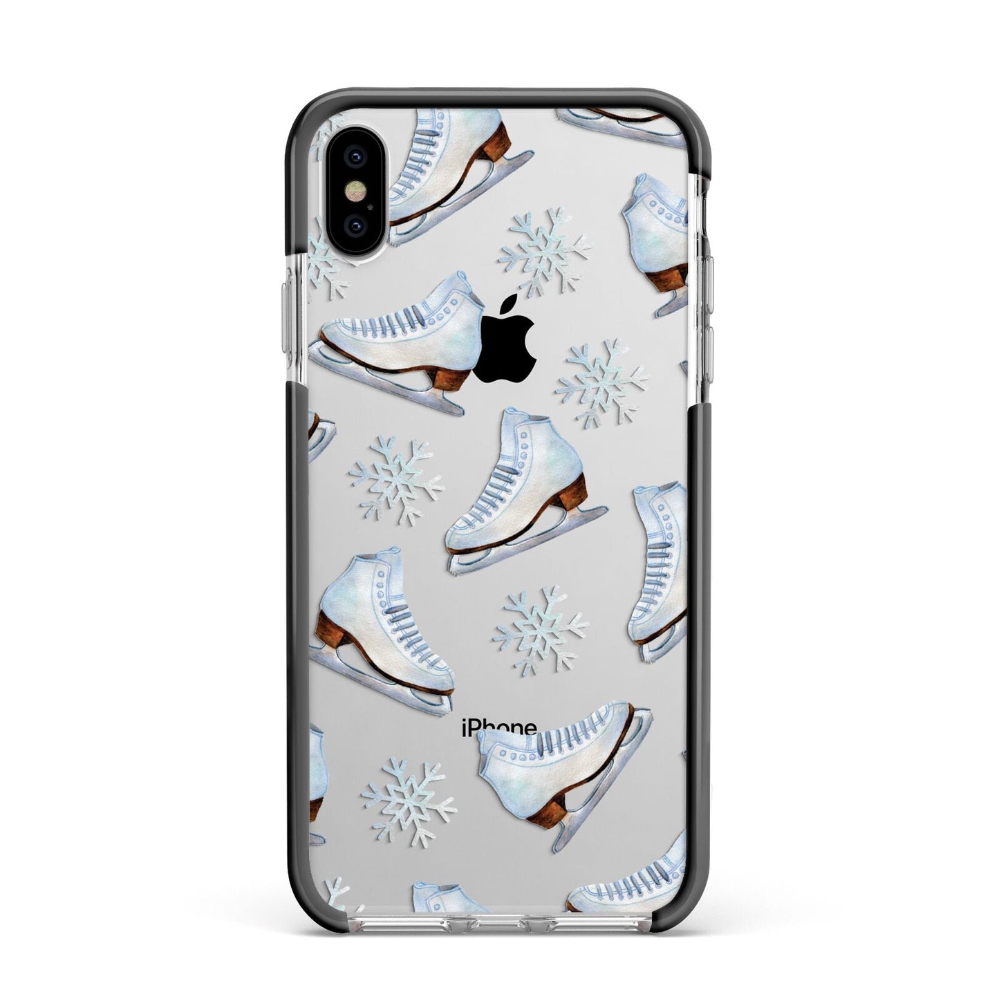 Christmas Ice Skates Apple iPhone Xs Max Impact Case Black Edge on Silver Phone