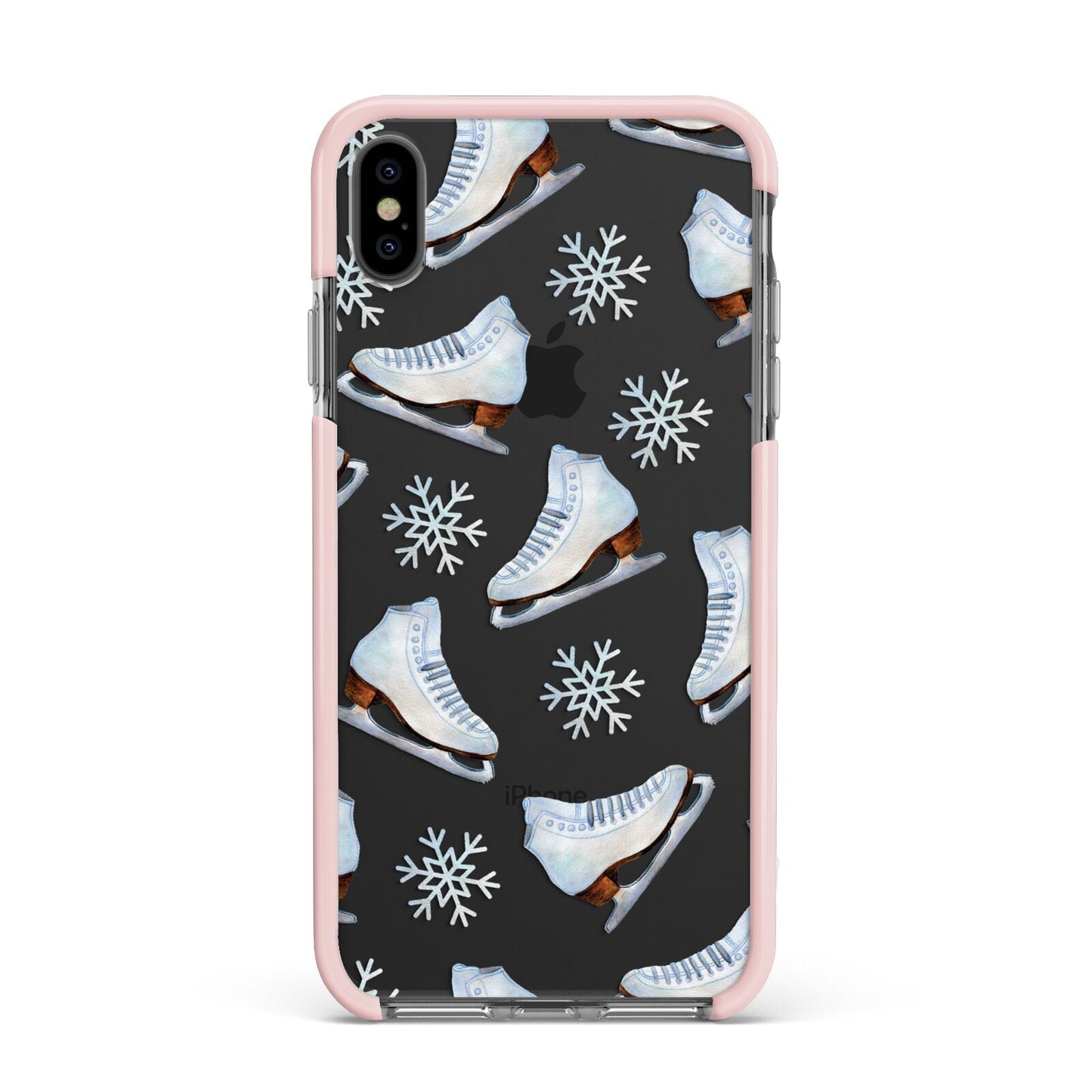 Christmas Ice Skates Apple iPhone Xs Max Impact Case Pink Edge on Black Phone