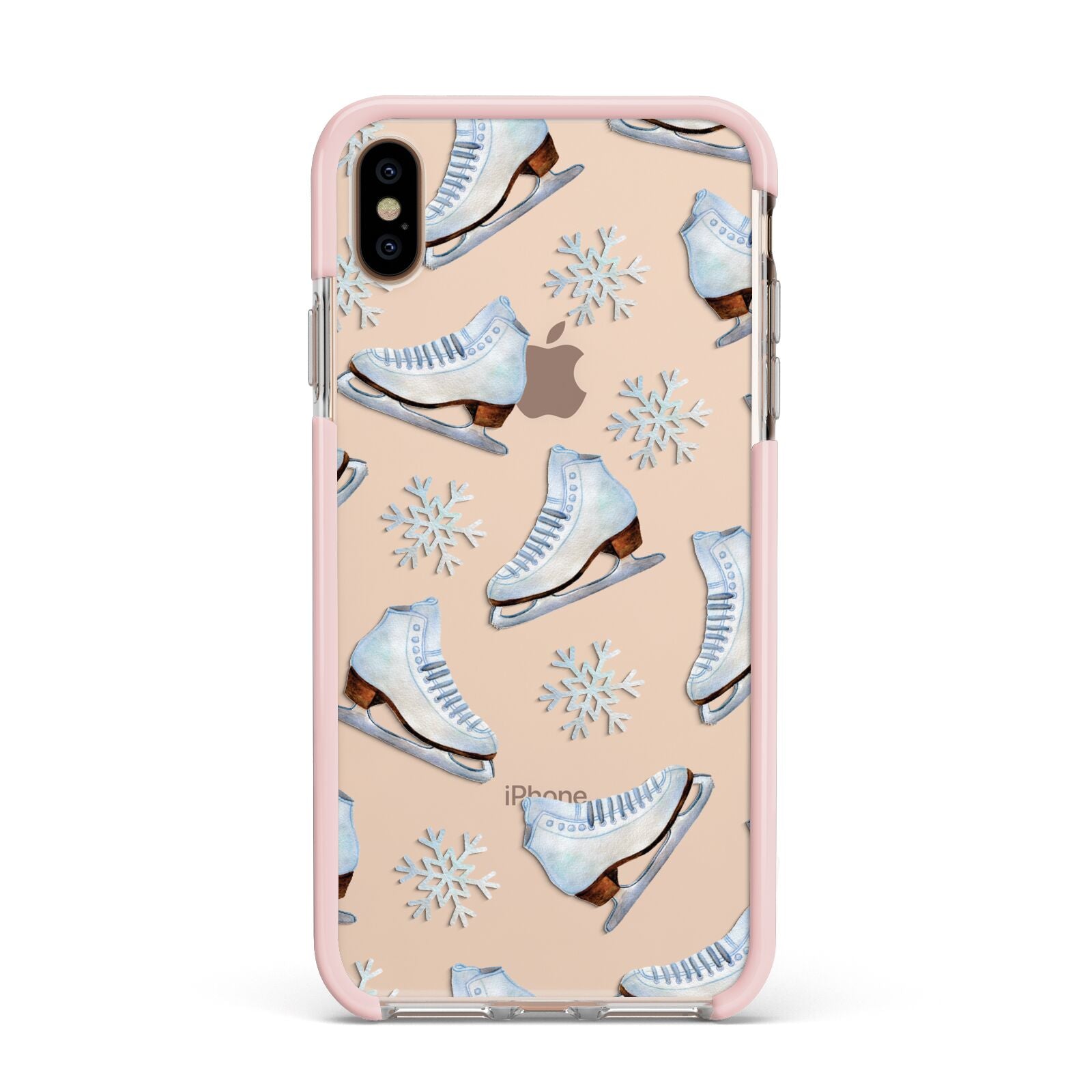 Christmas Ice Skates Apple iPhone Xs Max Impact Case Pink Edge on Gold Phone