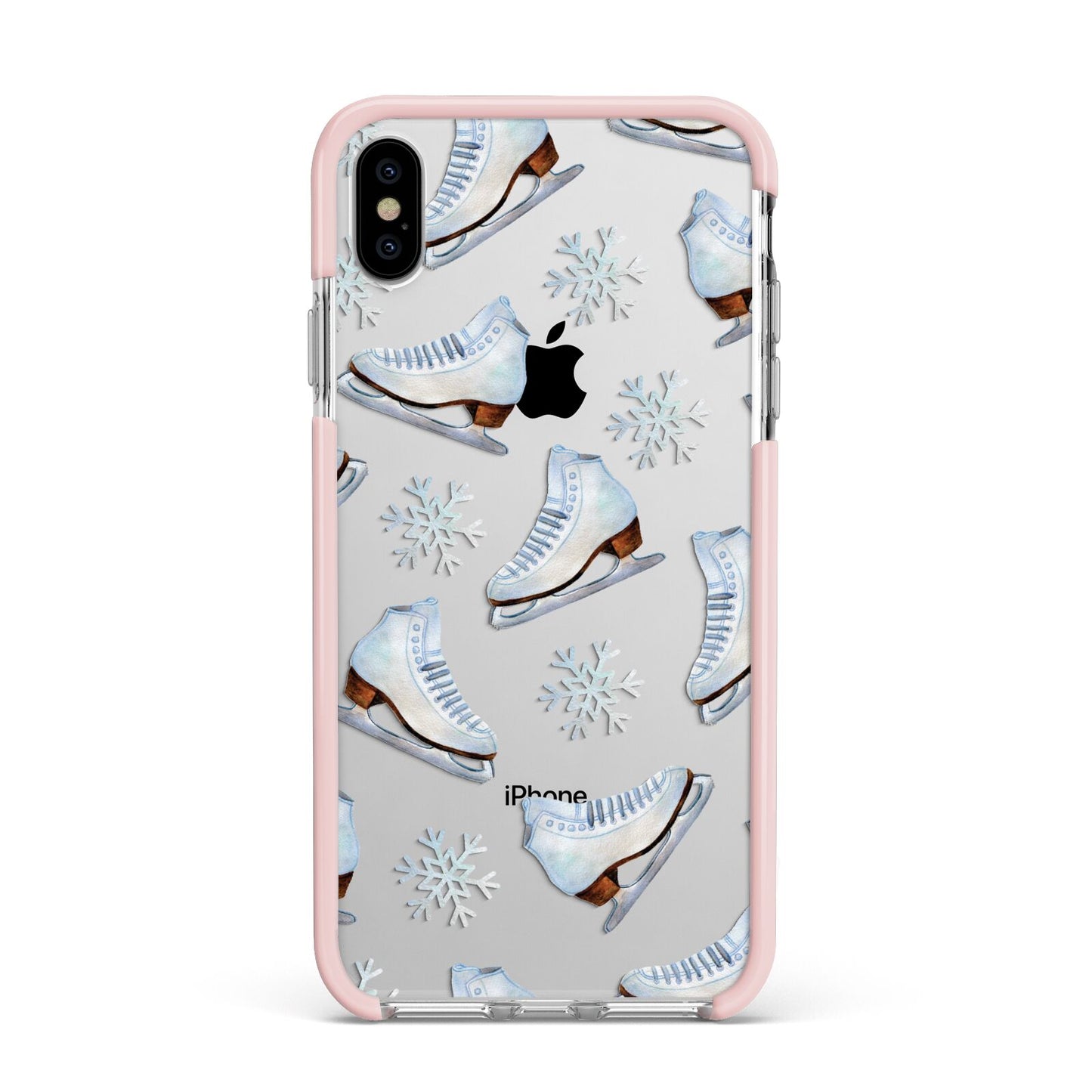 Christmas Ice Skates Apple iPhone Xs Max Impact Case Pink Edge on Silver Phone