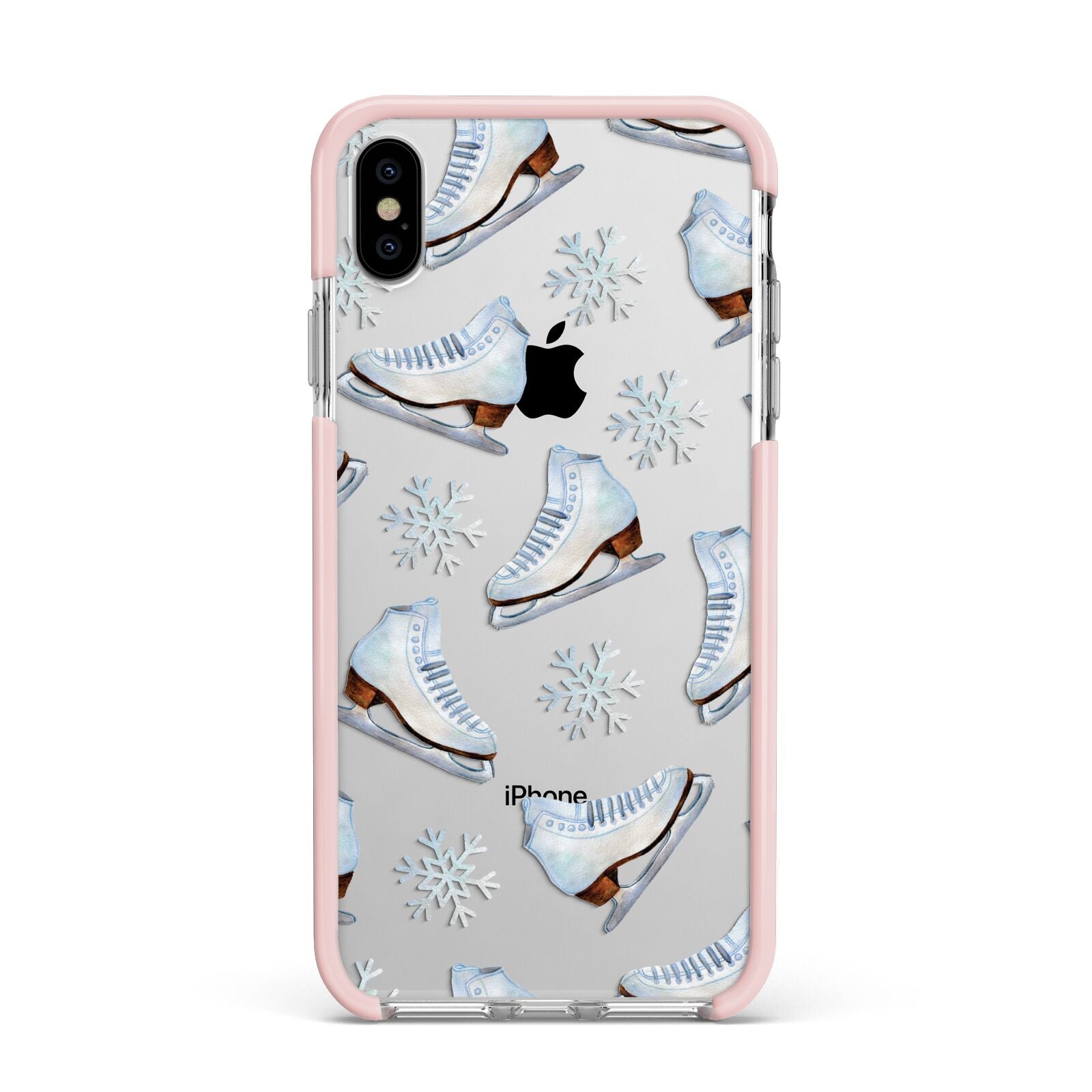 Christmas Ice Skates Apple iPhone Xs Max Impact Case Pink Edge on Silver Phone