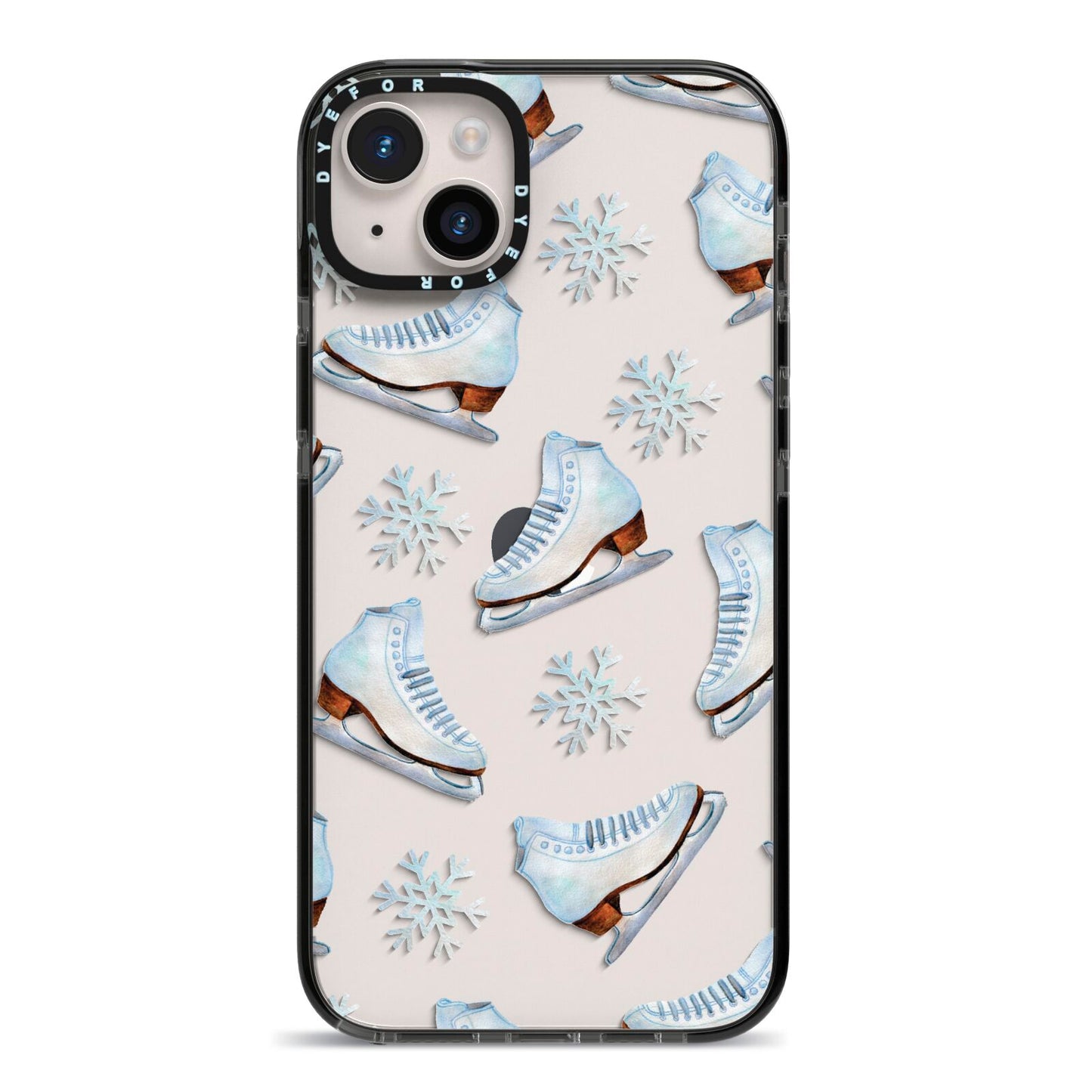 Christmas Ice Skates iPhone 14 Plus Black Impact Case on Silver phone