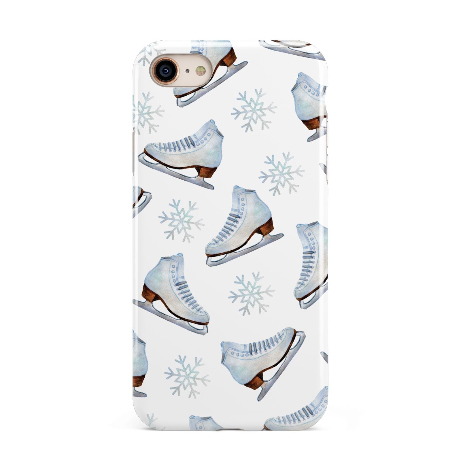 Christmas Ice Skates iPhone 8 3D Tough Case on Gold Phone