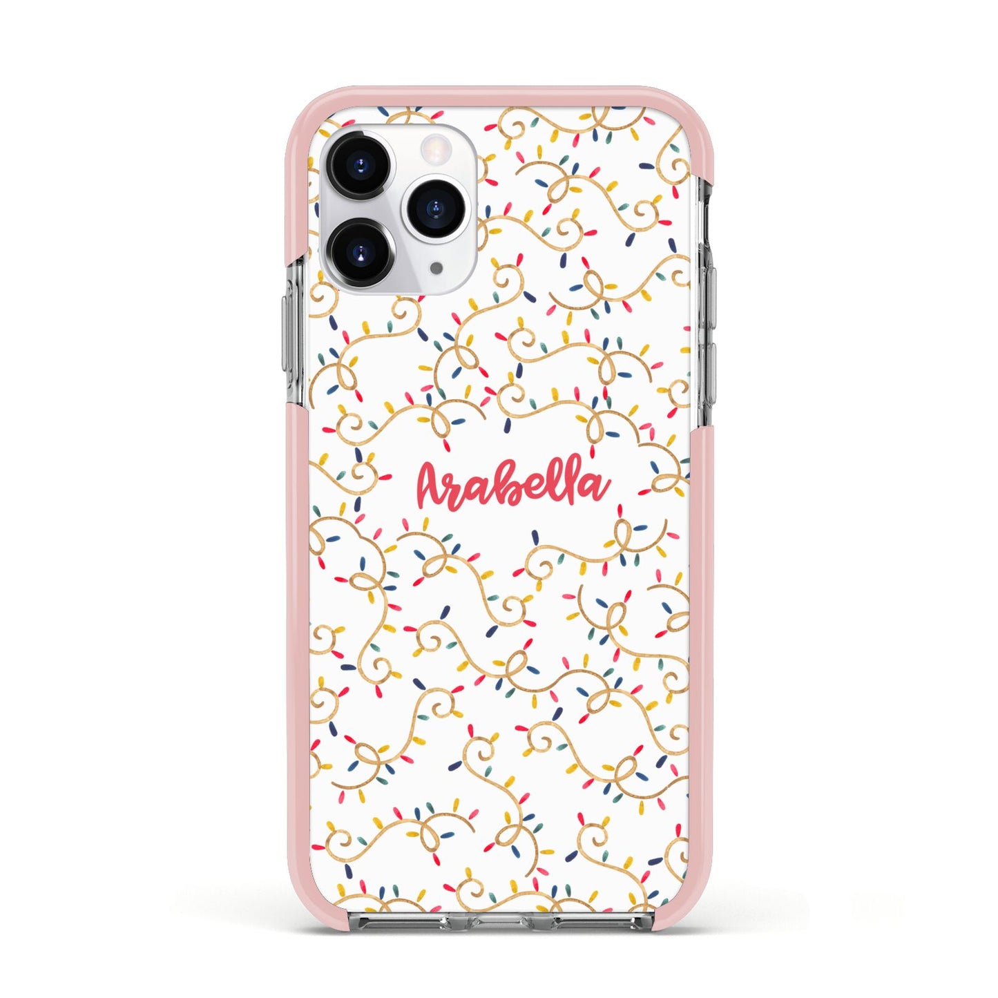 Christmas Lights Pattern Custom Apple iPhone 11 Pro in Silver with Pink Impact Case