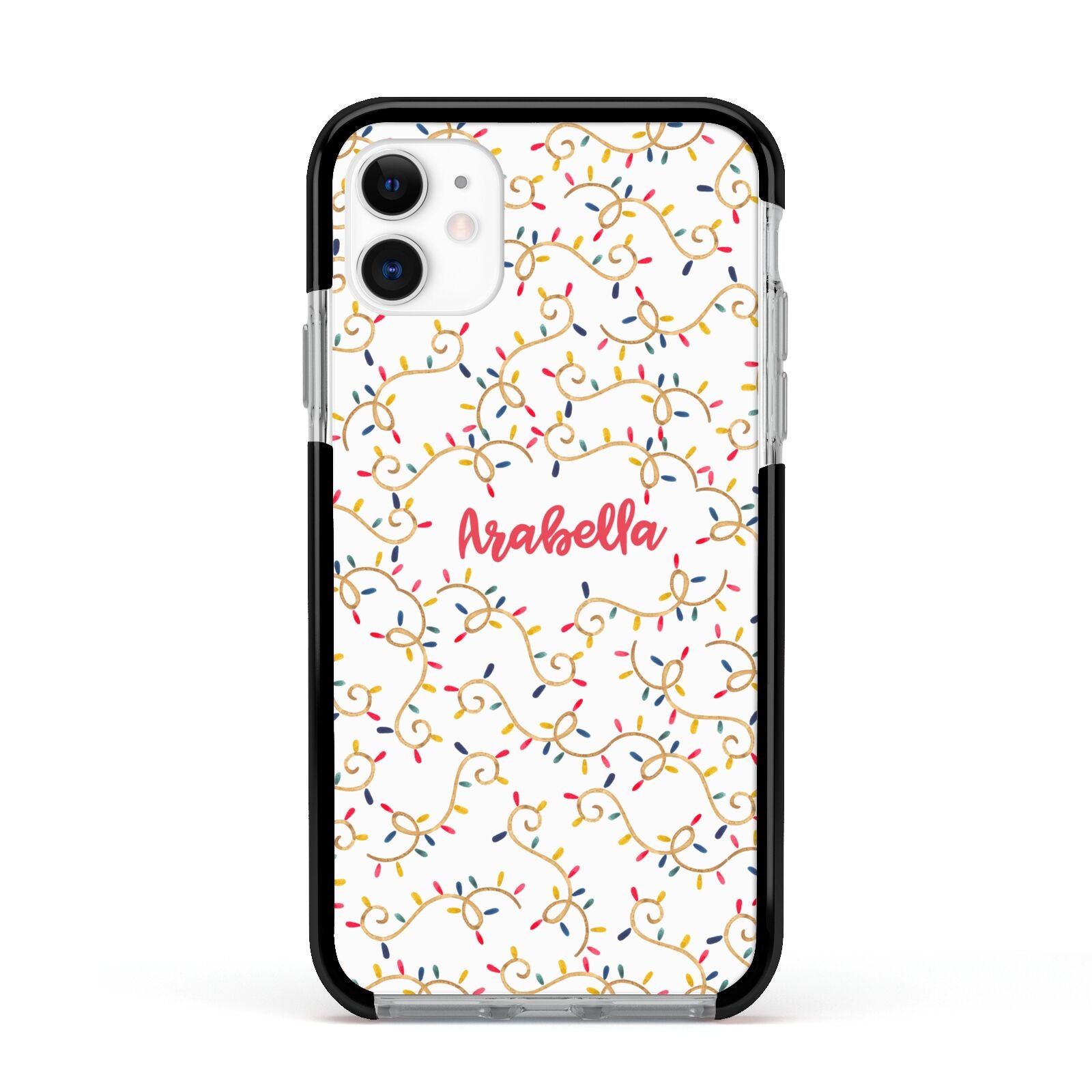 Christmas Lights Pattern Custom Apple iPhone 11 in White with Black Impact Case