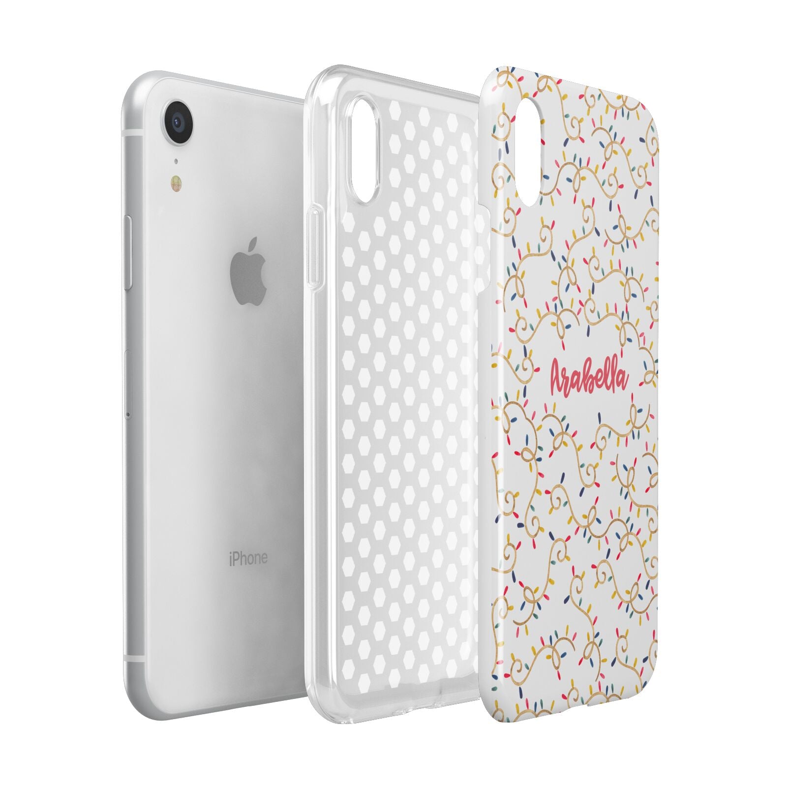 Christmas Lights Pattern Custom Apple iPhone XR White 3D Tough Case Expanded view