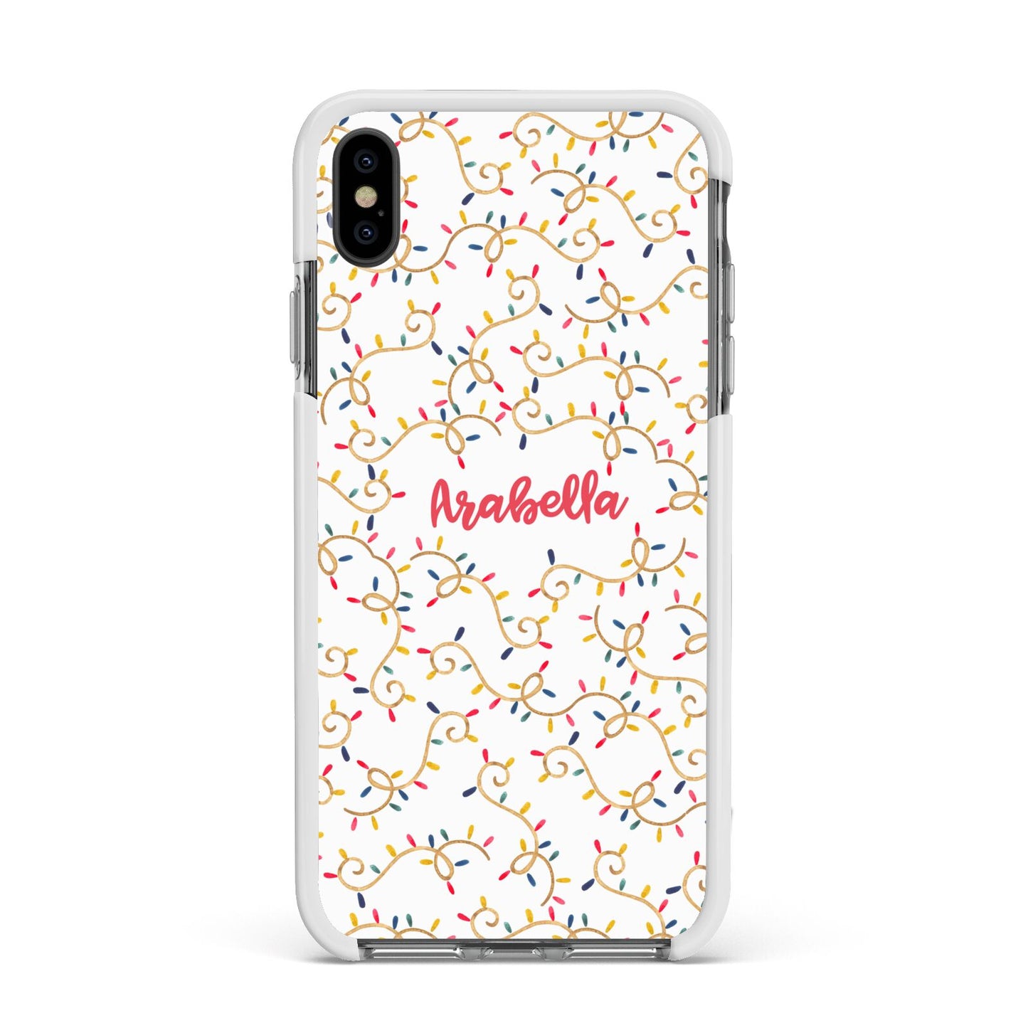 Christmas Lights Pattern Custom Apple iPhone Xs Max Impact Case White Edge on Black Phone