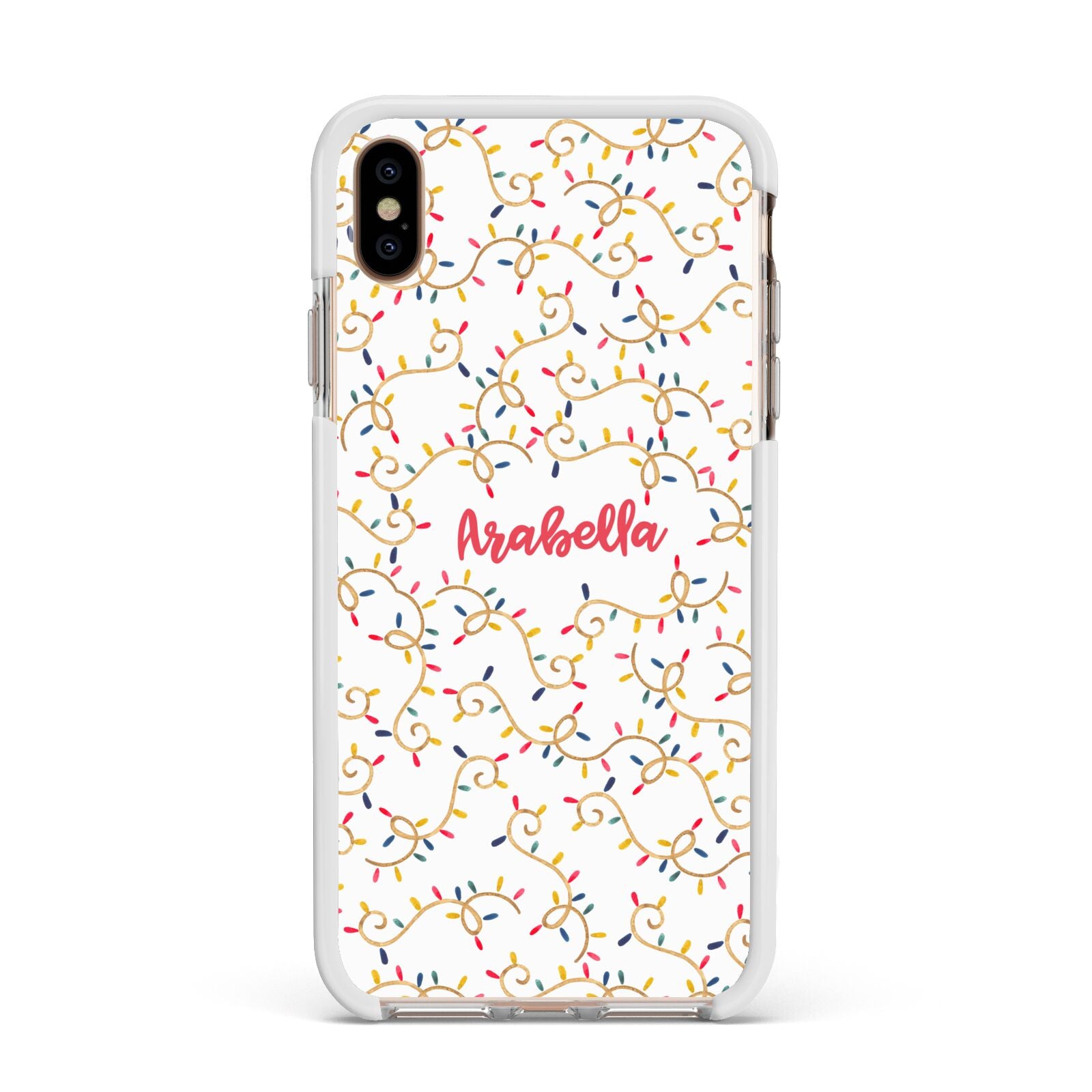 Christmas Lights Pattern Custom Apple iPhone Xs Max Impact Case White Edge on Gold Phone