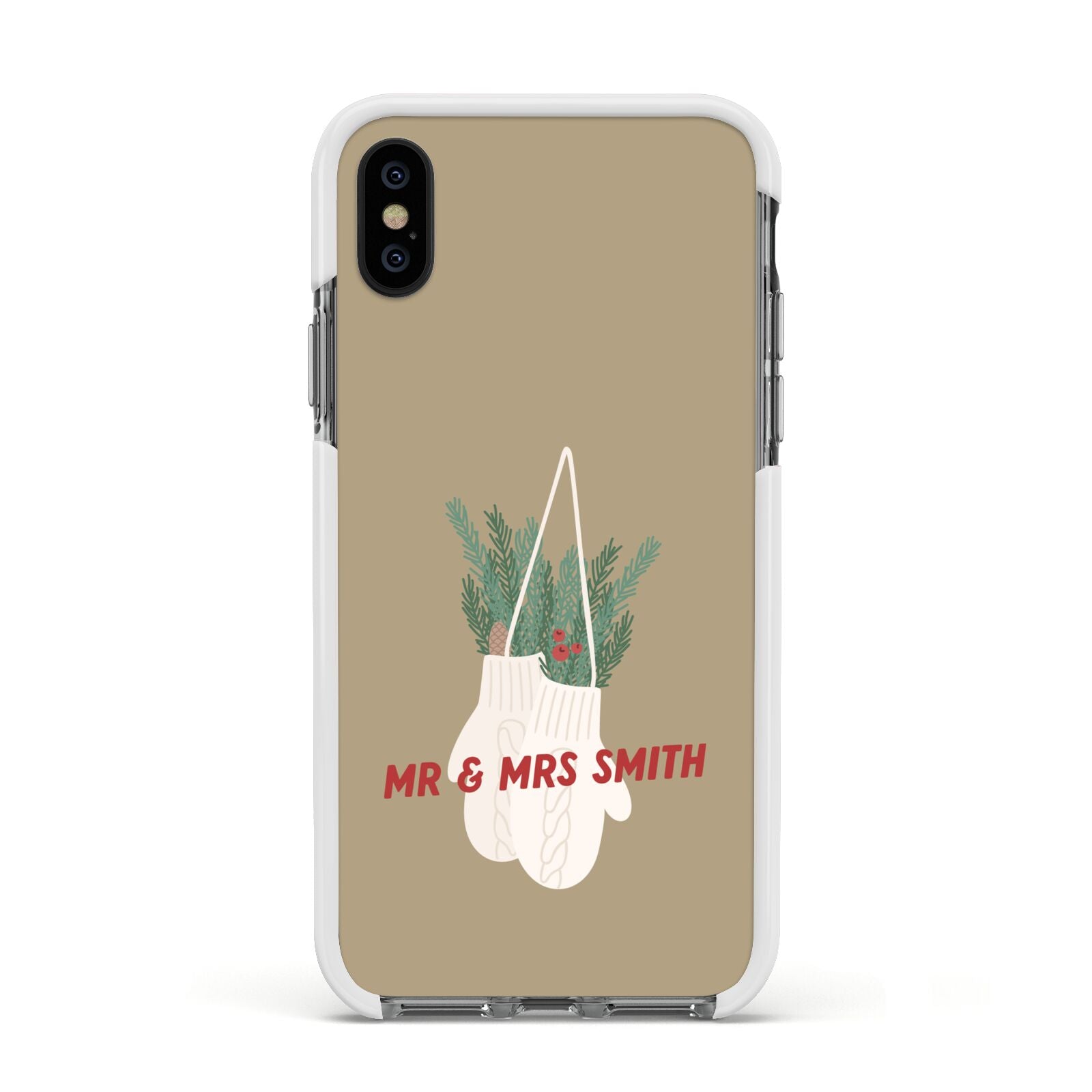 Christmas Mittens Pattern Apple iPhone Xs Impact Case White Edge on Black Phone