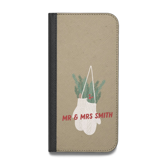 Christmas Mittens Pattern Vegan Leather Flip iPhone Case