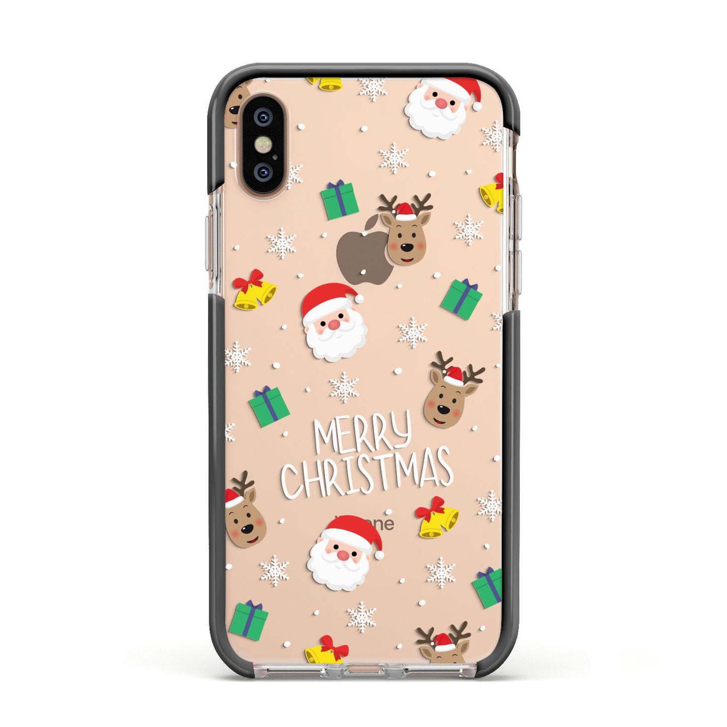 Christmas Pattern Apple iPhone Xs Impact Case Black Edge on Gold Phone