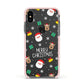 Christmas Pattern Apple iPhone Xs Impact Case Pink Edge on Black Phone