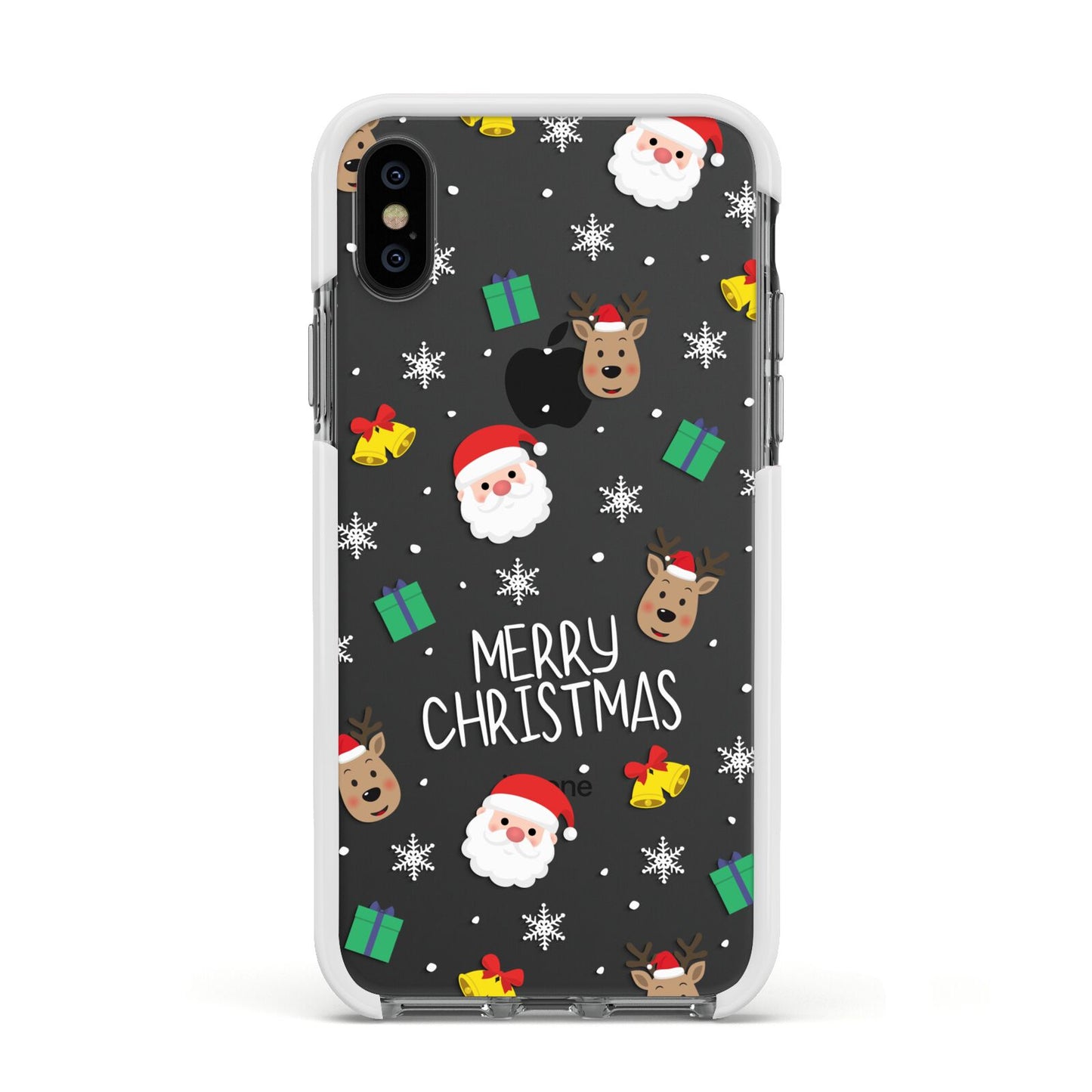 Christmas Pattern Apple iPhone Xs Impact Case White Edge on Black Phone