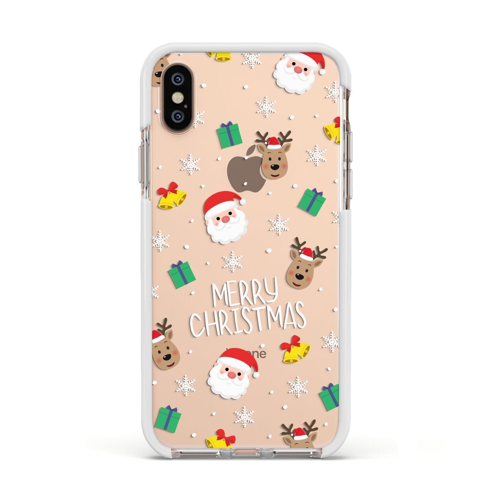 Christmas Pattern Apple iPhone Xs Impact Case White Edge on Gold Phone