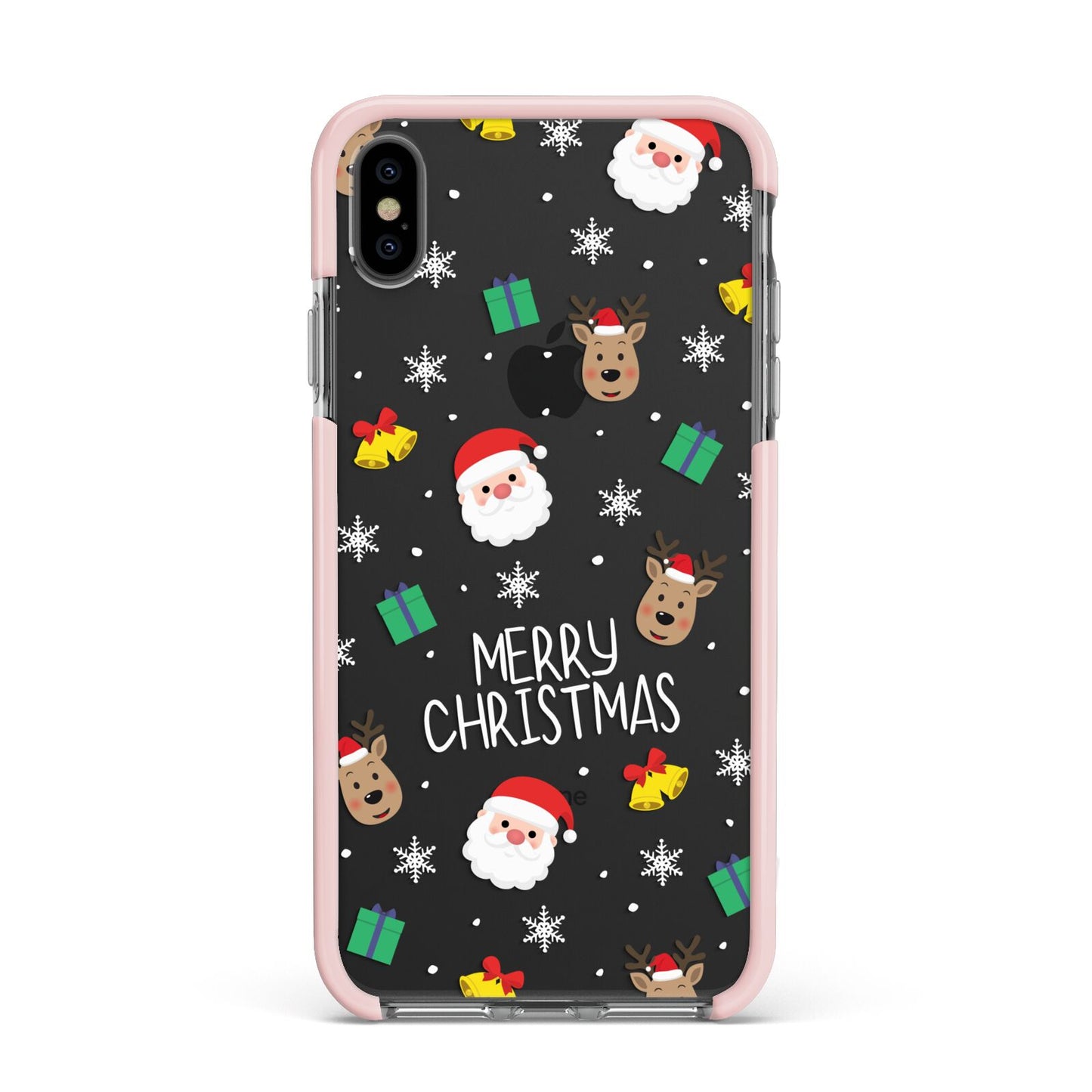 Christmas Pattern Apple iPhone Xs Max Impact Case Pink Edge on Black Phone