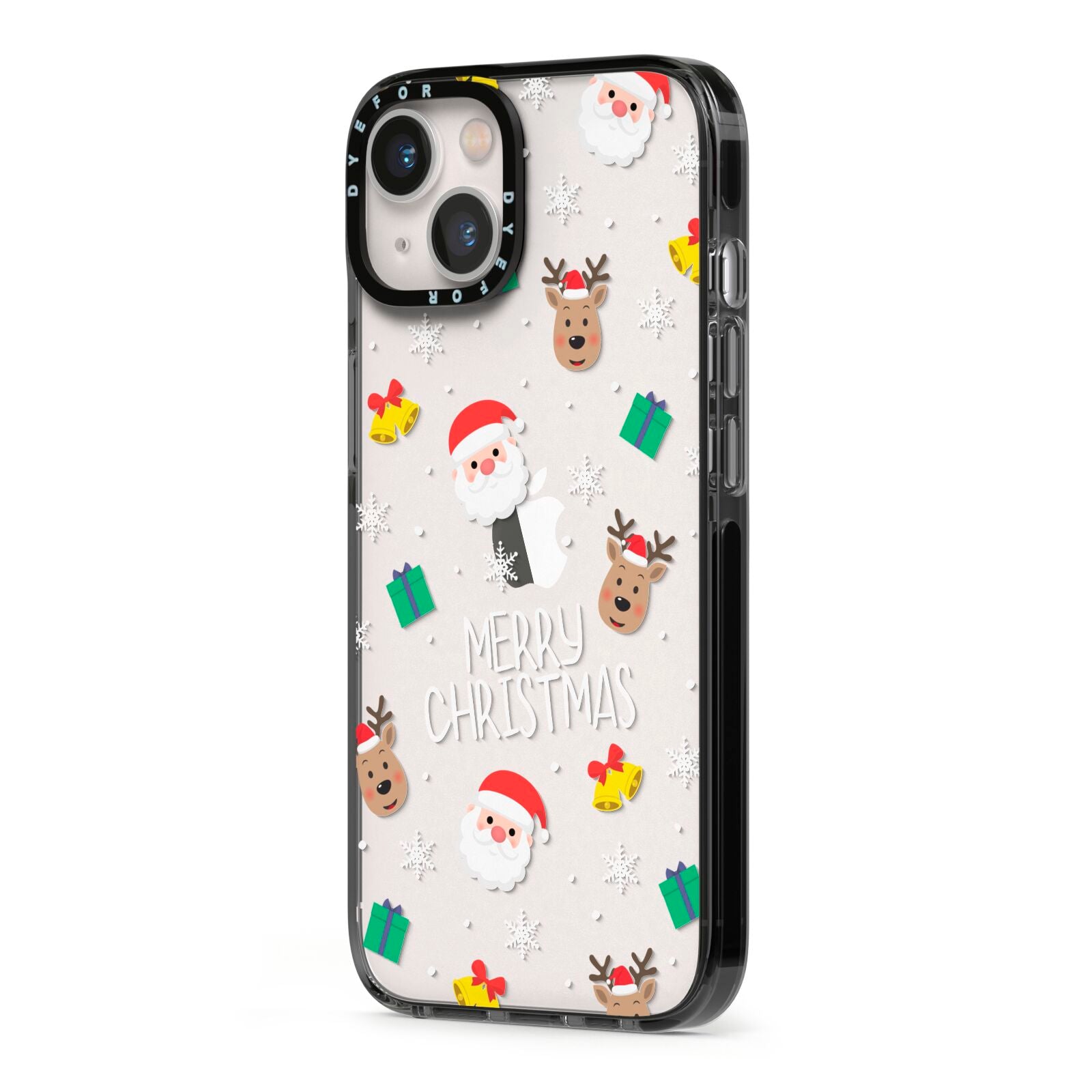 Christmas Pattern iPhone 13 Black Impact Case Side Angle on Silver phone