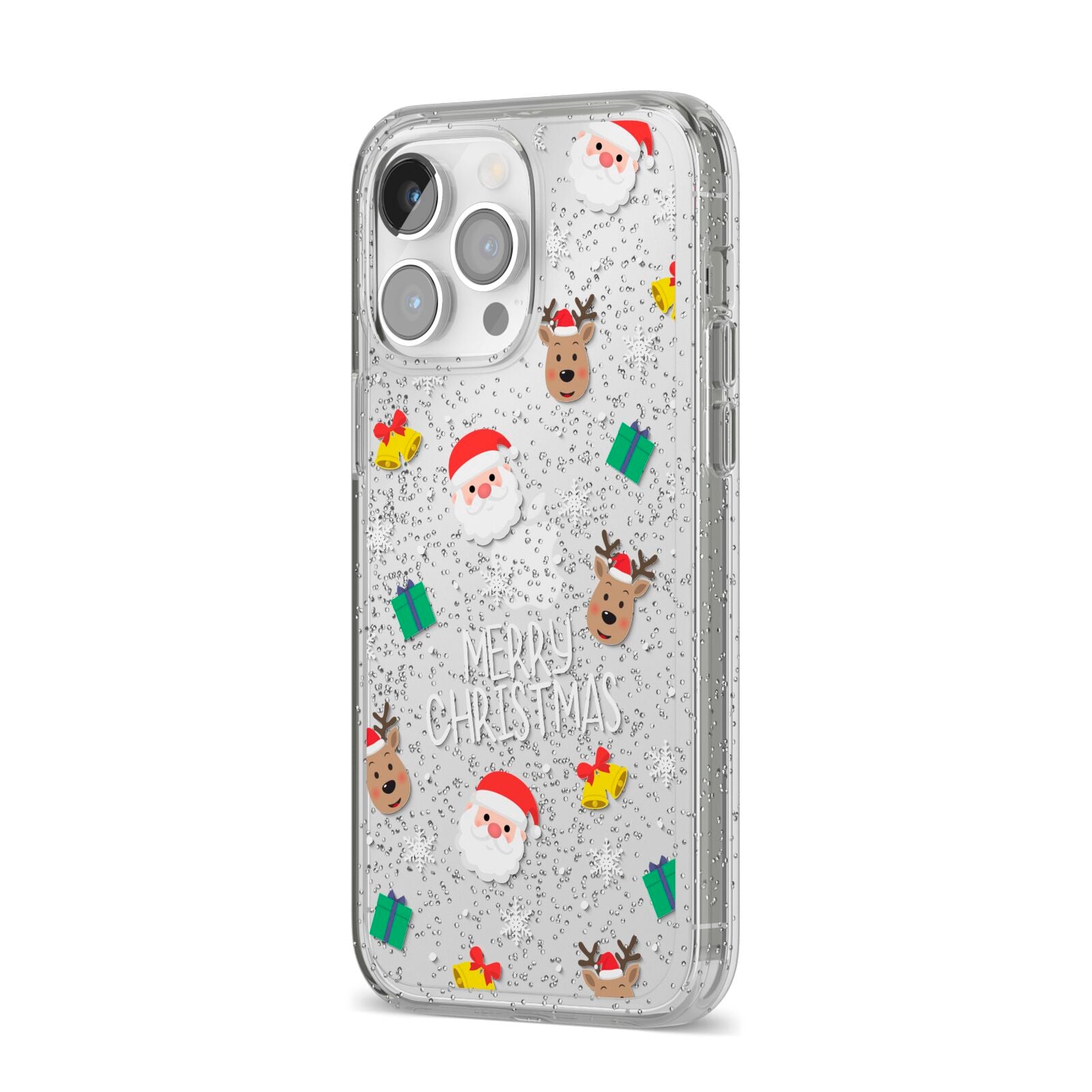 Christmas Pattern iPhone 14 Pro Max Glitter Tough Case Silver Angled Image