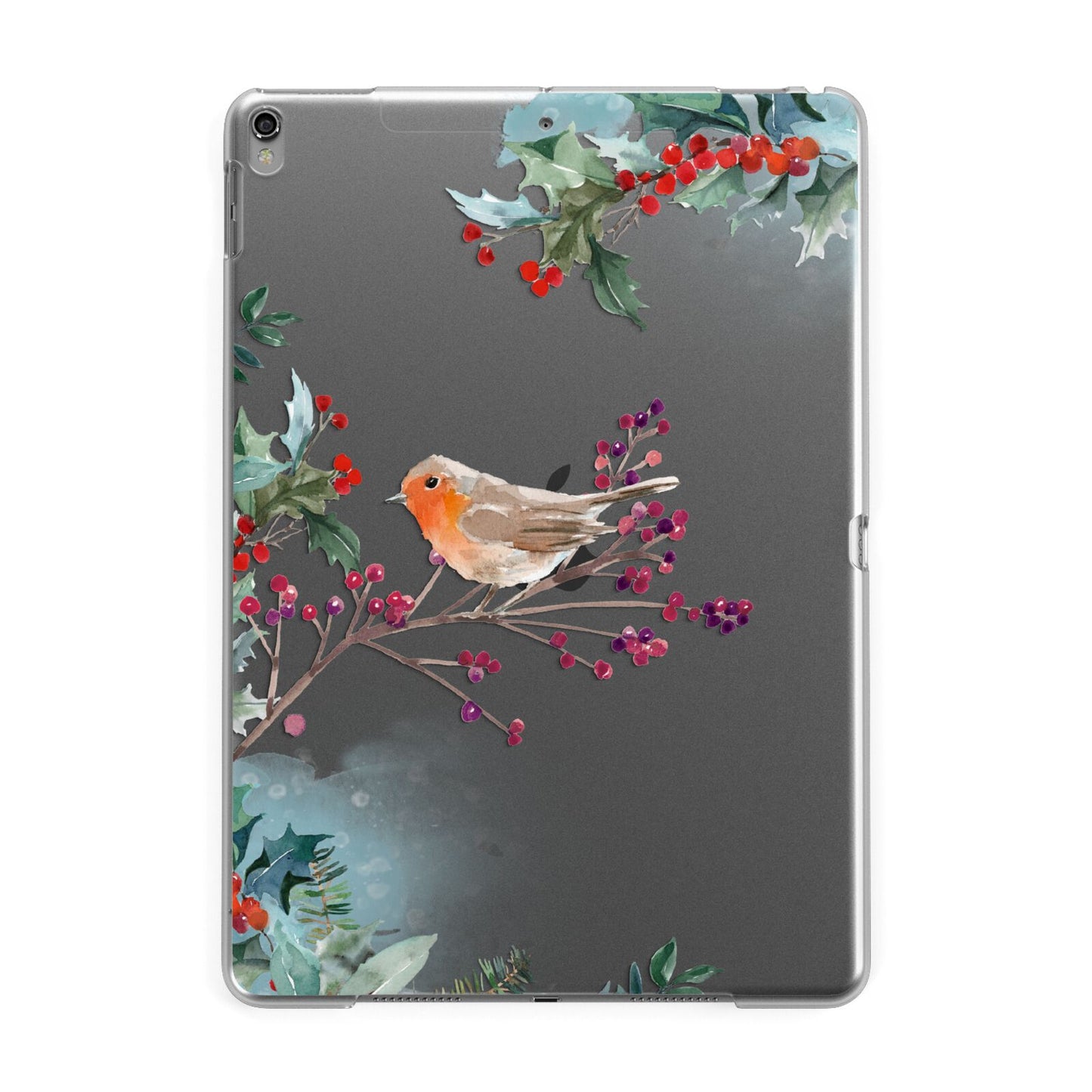 Christmas Robin Floral Apple iPad Grey Case