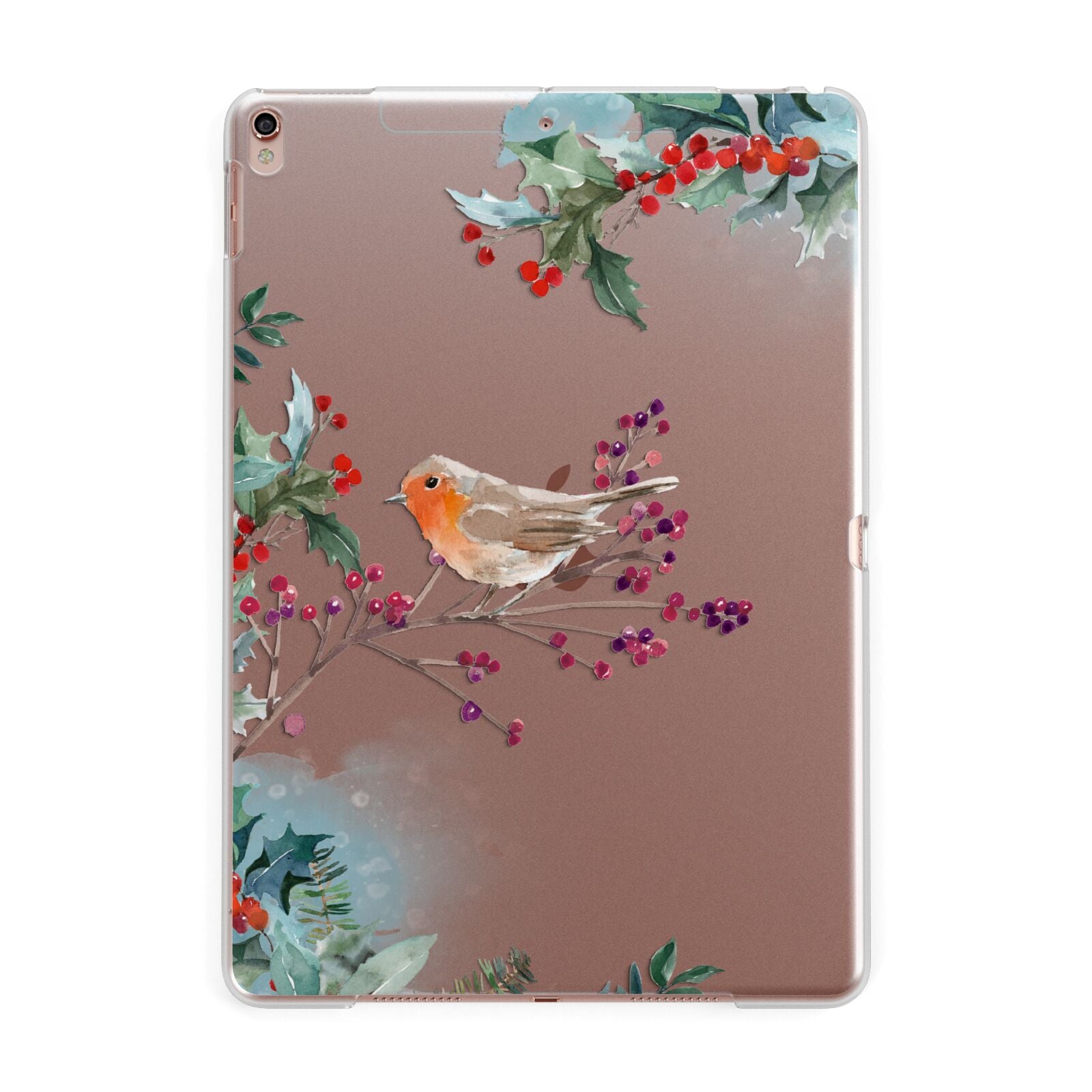 Christmas Robin Floral Apple iPad Rose Gold Case