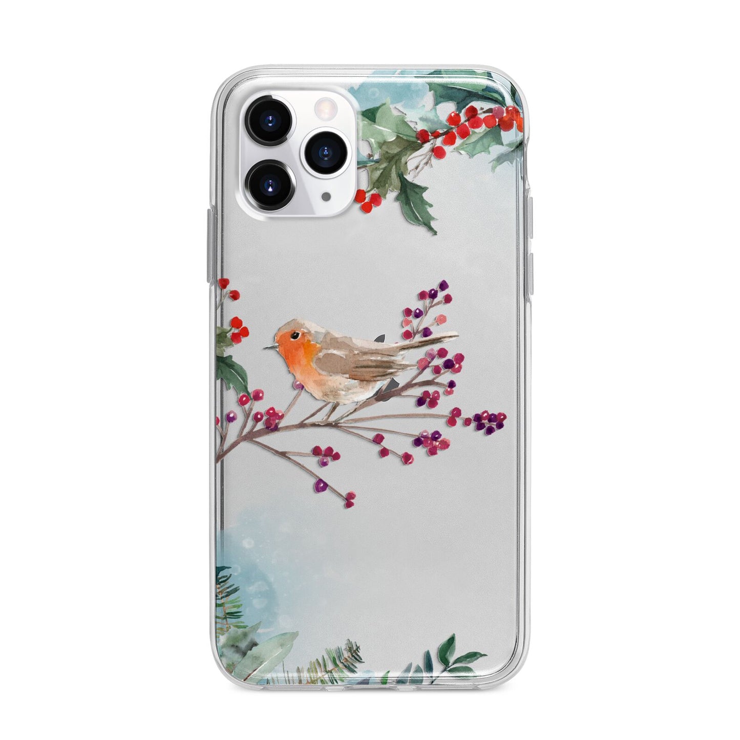 Christmas Robin Floral Apple iPhone 11 Pro Max in Silver with Bumper Case