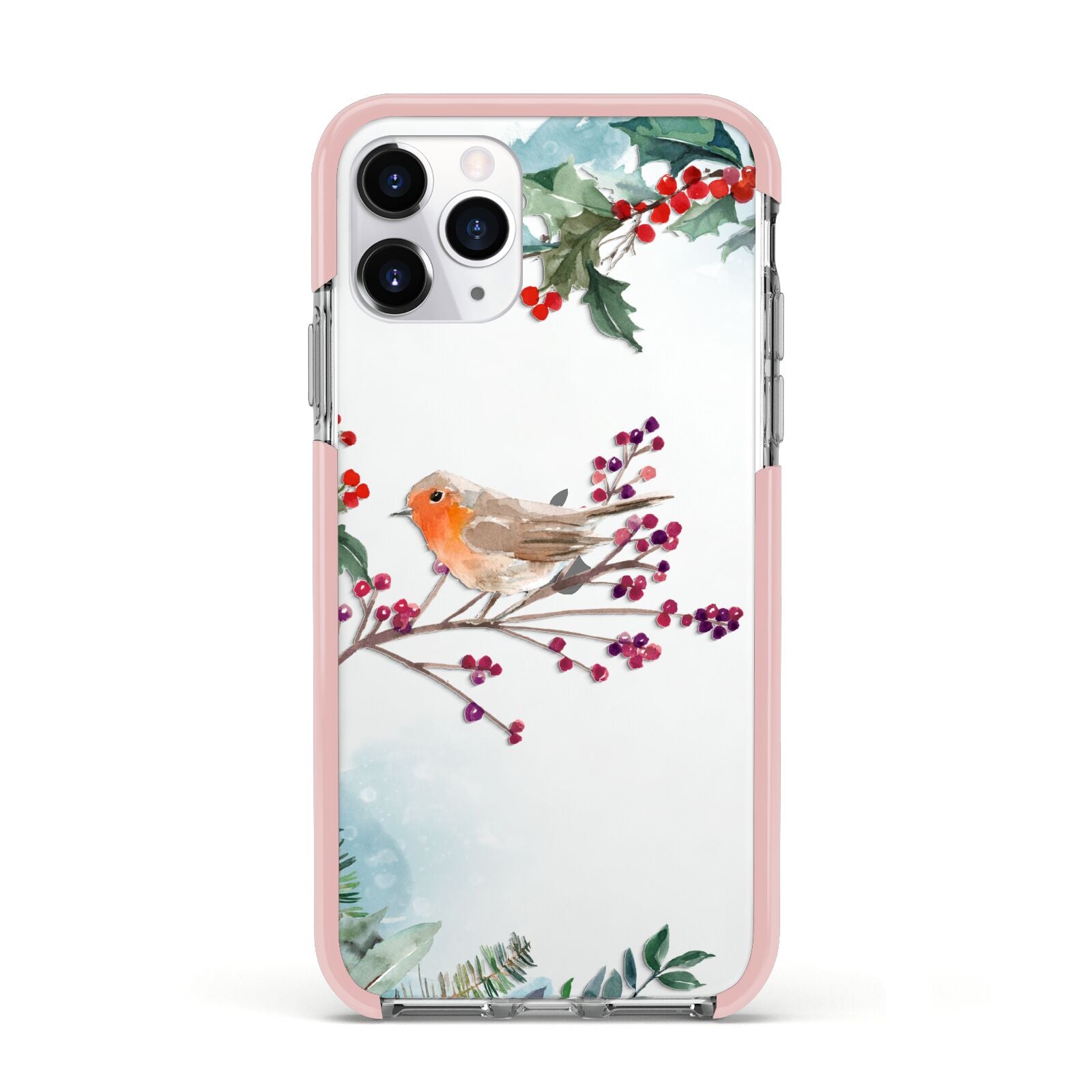 Christmas Robin Floral Apple iPhone 11 Pro in Silver with Pink Impact Case