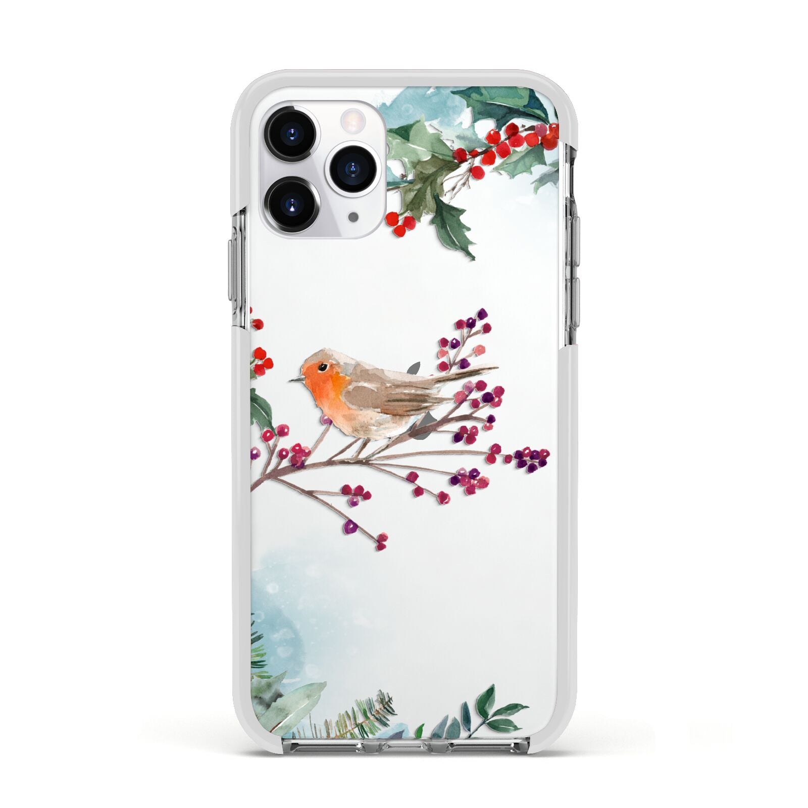 Christmas Robin Floral Apple iPhone 11 Pro in Silver with White Impact Case