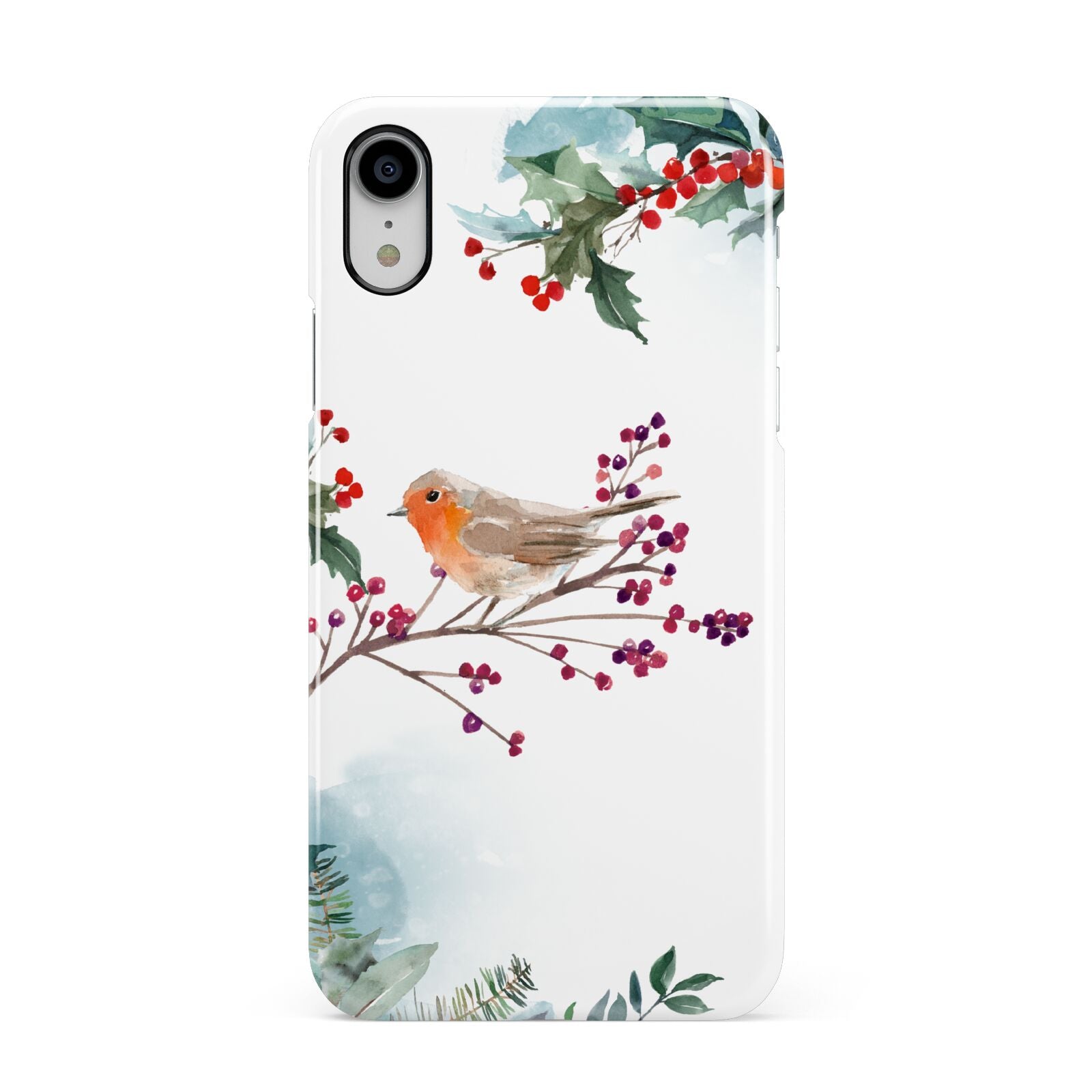 Christmas Robin Floral Apple iPhone XR White 3D Snap Case