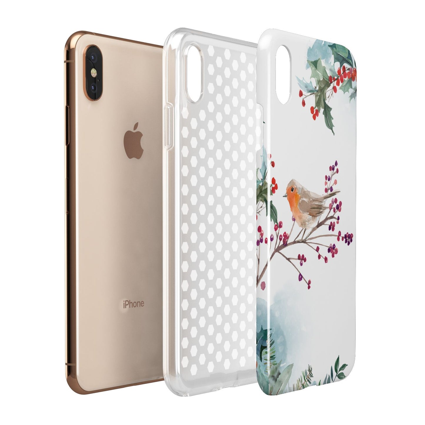 Christmas Robin Floral Apple iPhone Xs Max 3D Tough Case Expanded View