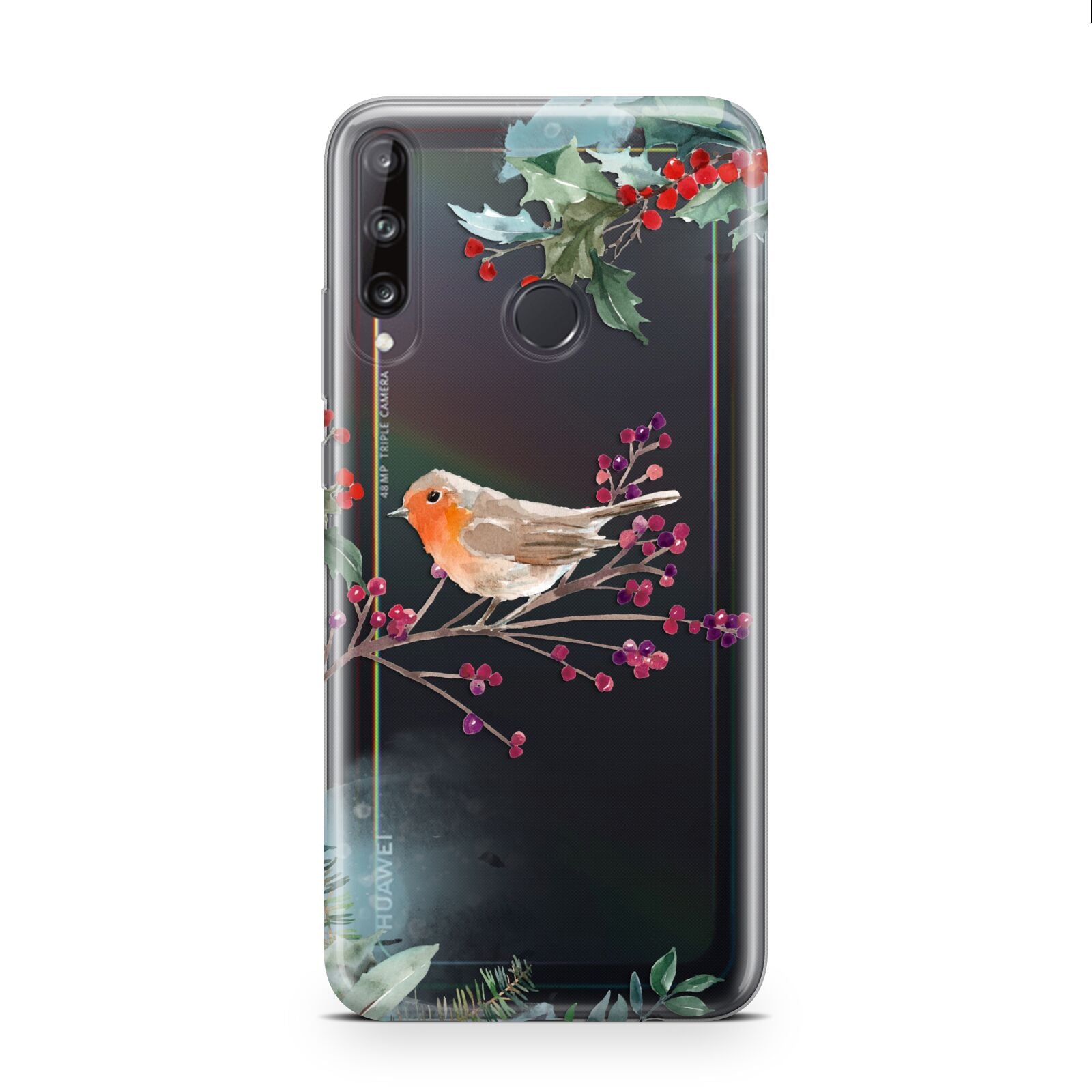 Christmas Robin Floral Huawei P40 Lite E Phone Case