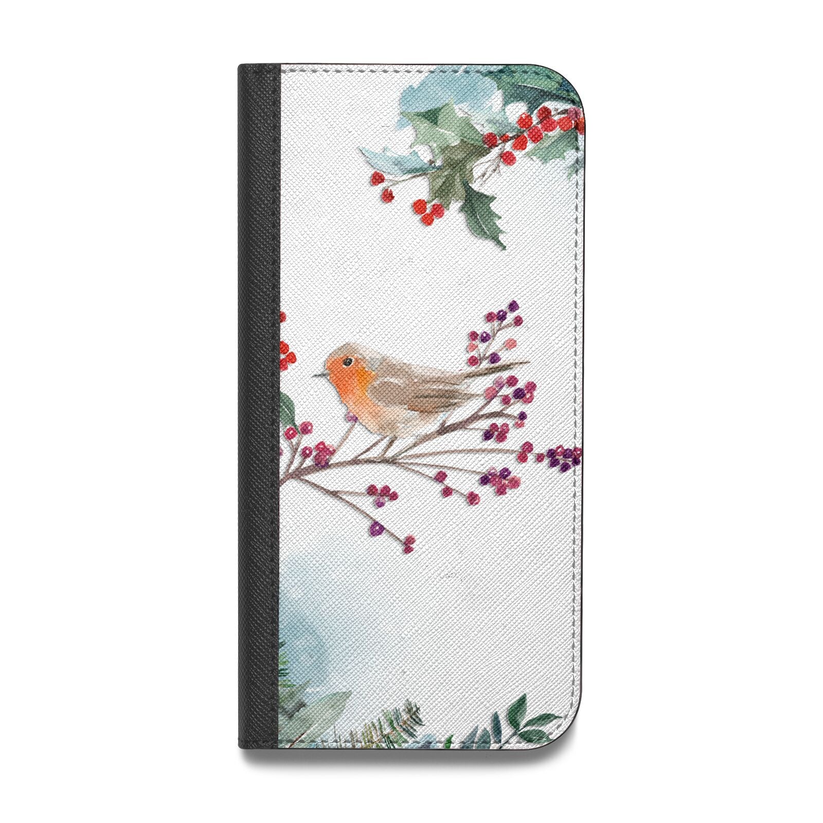 Christmas Robin Floral Vegan Leather Flip Samsung Case