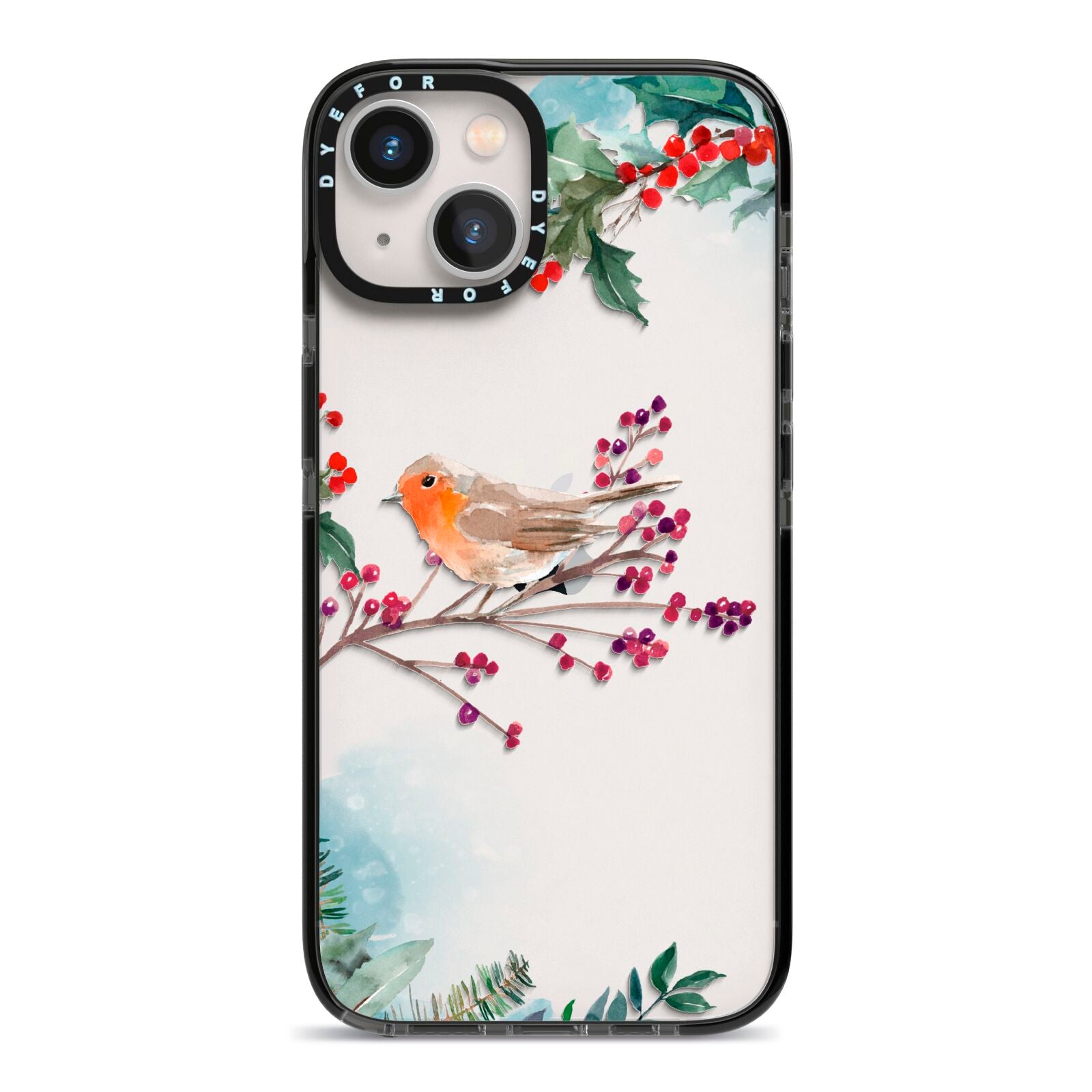 Christmas Robin Floral iPhone 13 Black Impact Case on Silver phone