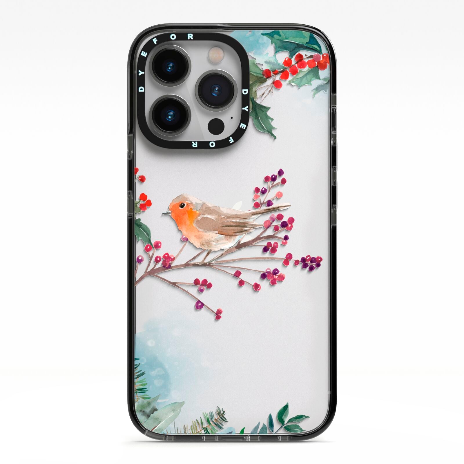 Christmas Robin Floral iPhone 13 Pro Black Impact Case on Silver phone