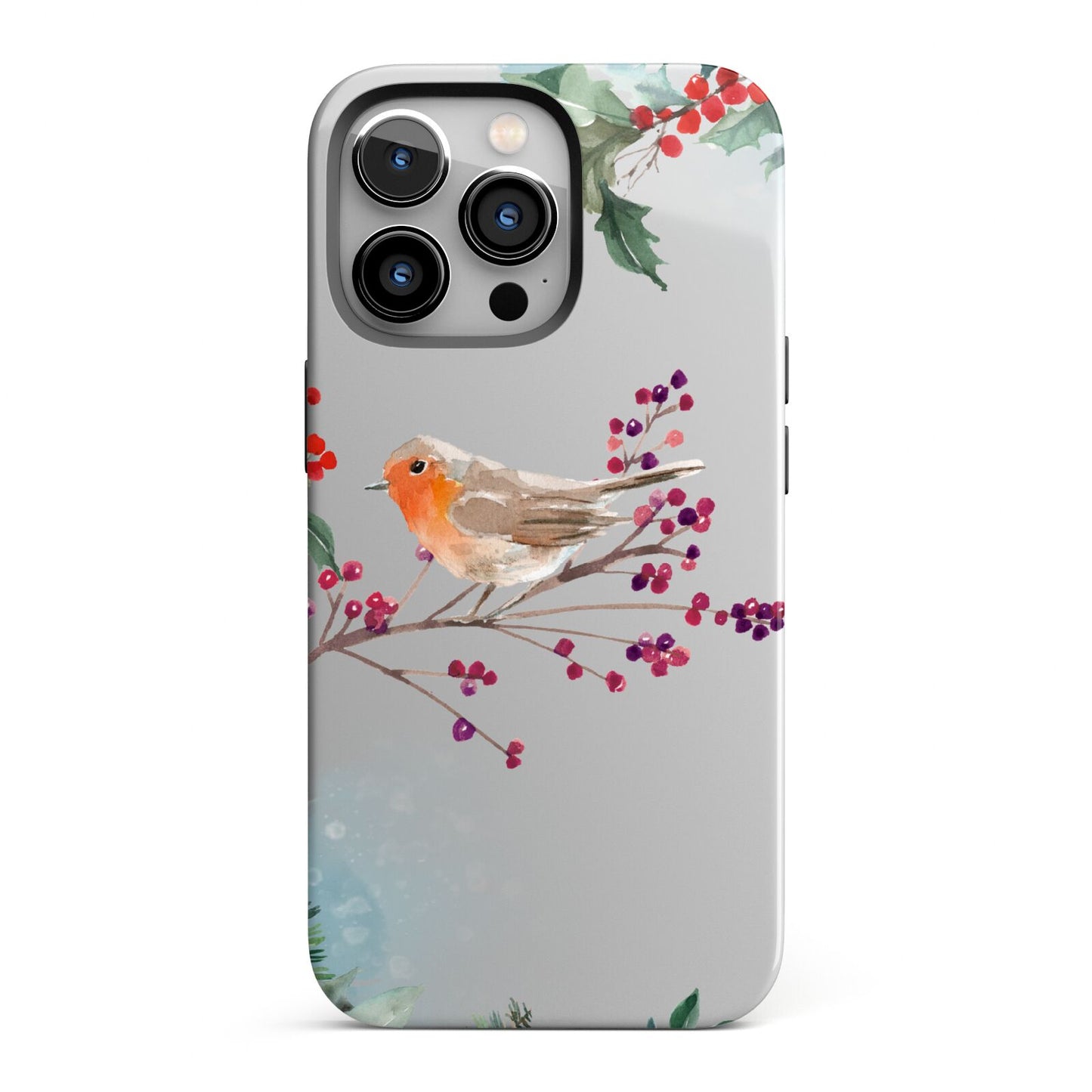 Christmas Robin Floral iPhone 13 Pro Full Wrap 3D Tough Case