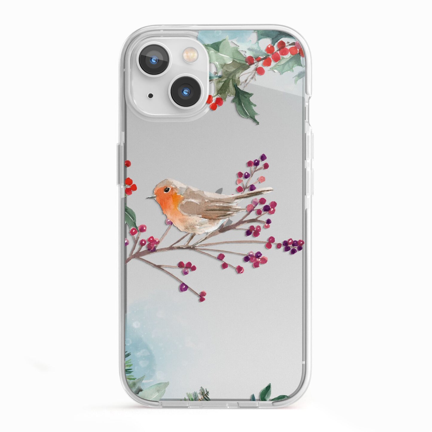 Christmas Robin Floral iPhone 13 TPU Impact Case with White Edges