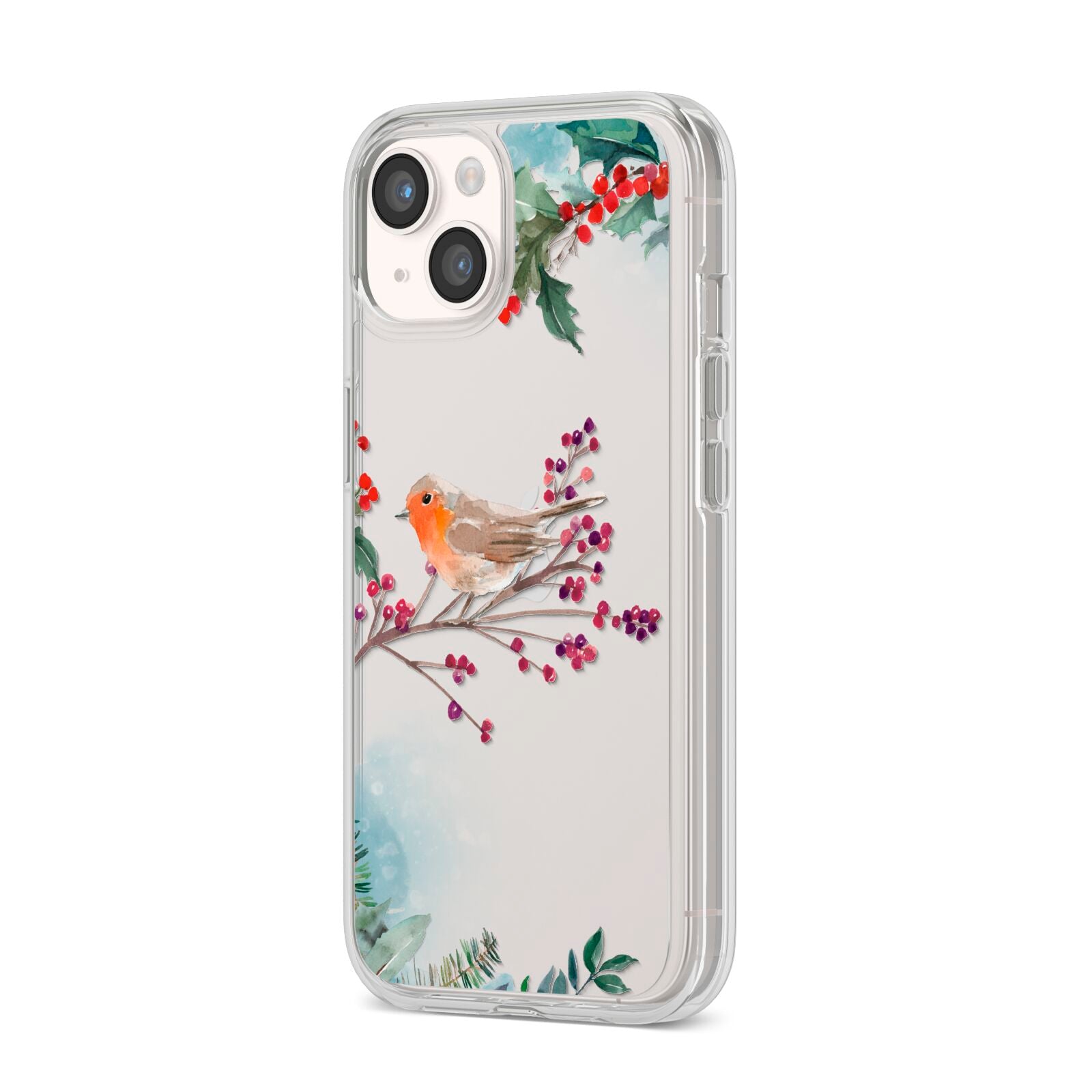Christmas Robin Floral iPhone 14 Clear Tough Case Starlight Angled Image
