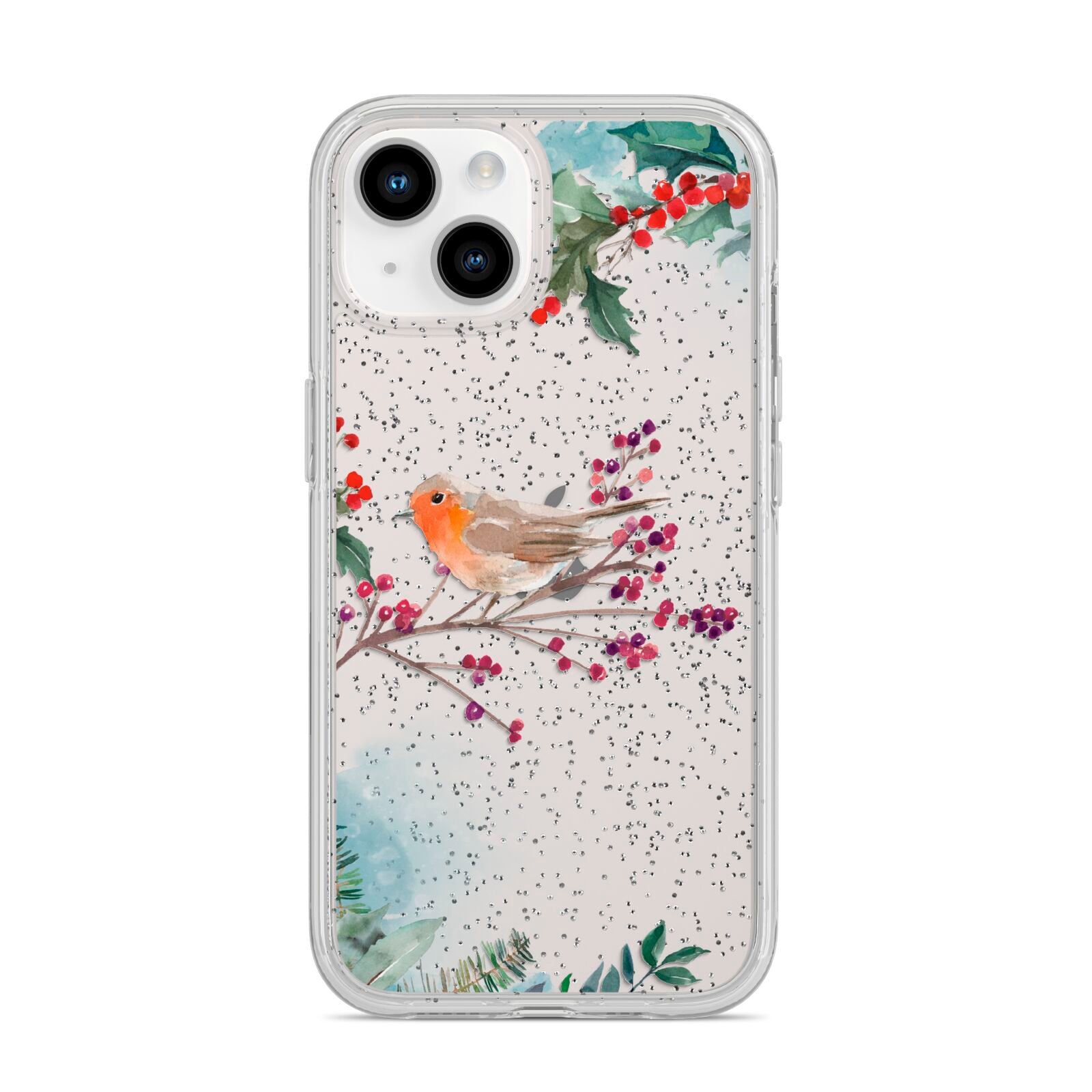 Christmas Robin Floral iPhone 14 Glitter Tough Case Starlight