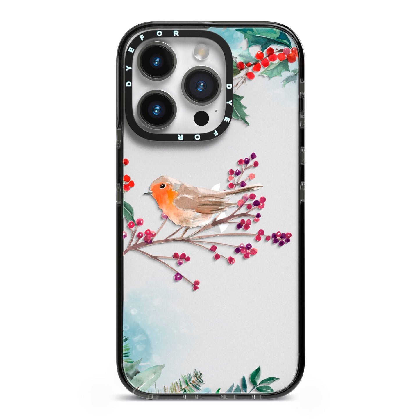 Christmas Robin Floral iPhone 14 Pro Black Impact Case on Silver phone