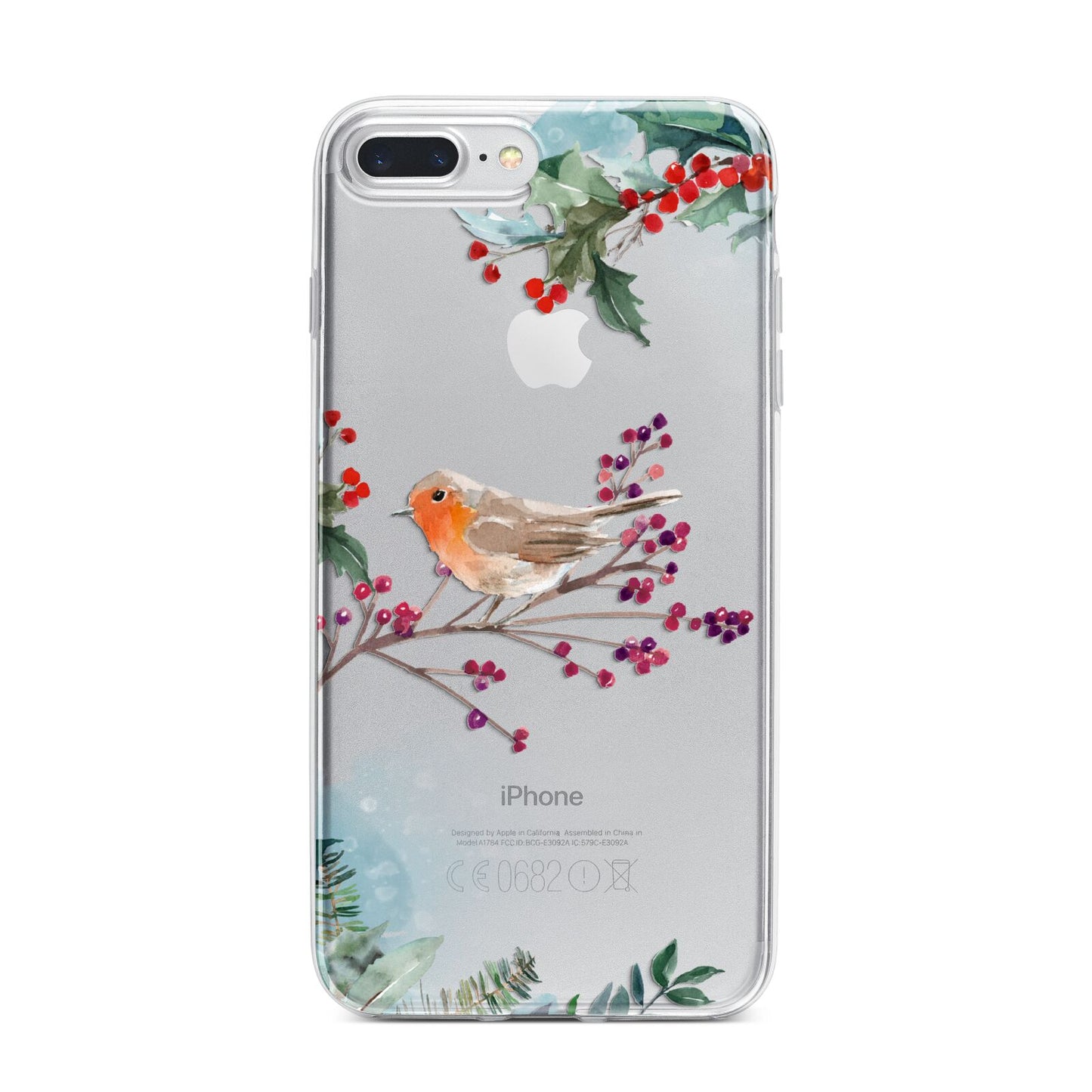 Christmas Robin Floral iPhone 7 Plus Bumper Case on Silver iPhone