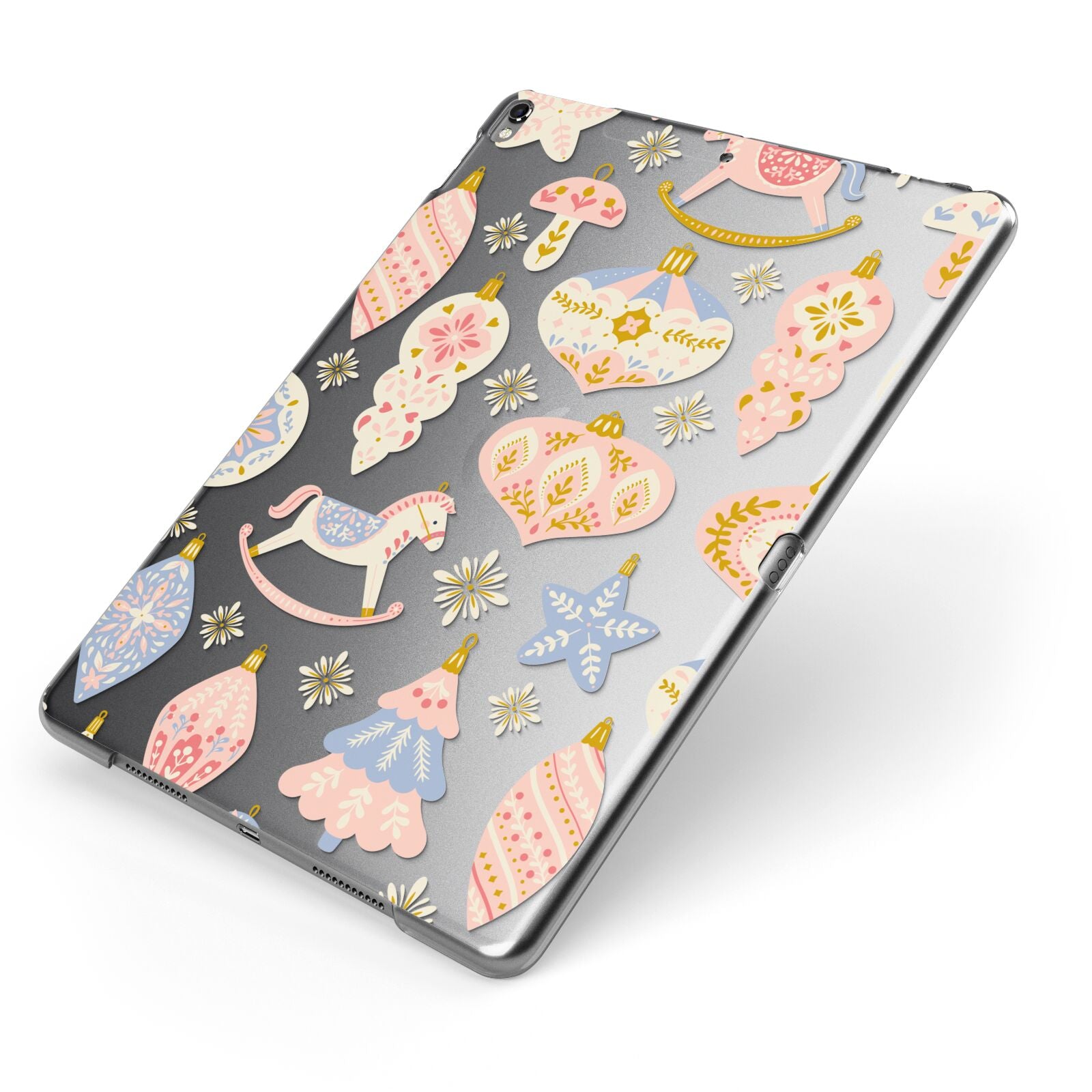 Christmas Rocking Horse Apple iPad Case on Grey iPad Side View