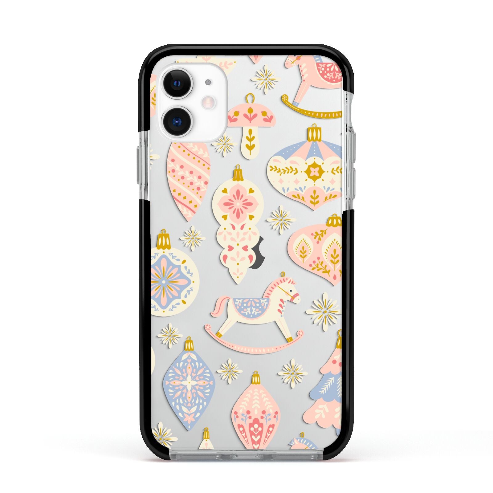 Christmas Rocking Horse Apple iPhone 11 in White with Black Impact Case