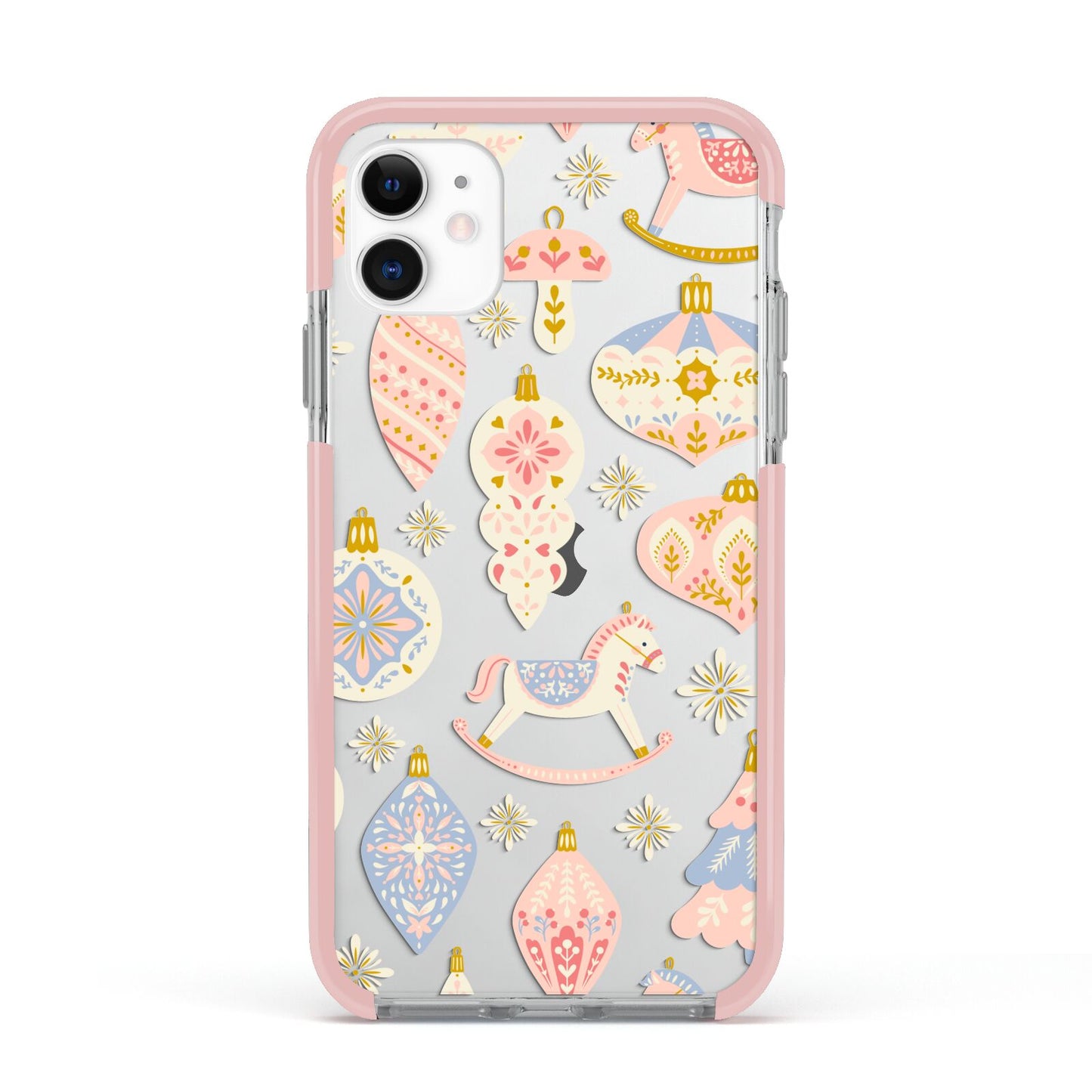 Christmas Rocking Horse Apple iPhone 11 in White with Pink Impact Case