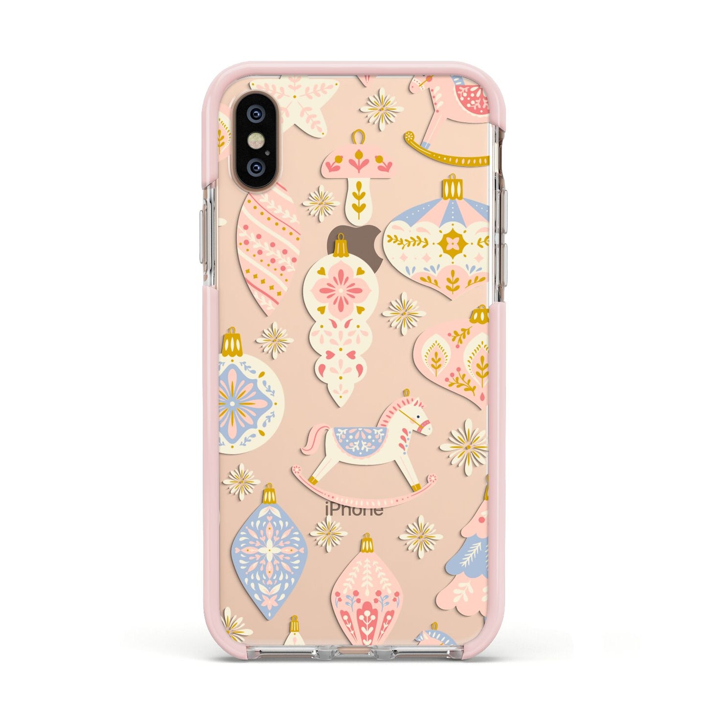 Christmas Rocking Horse Apple iPhone Xs Impact Case Pink Edge on Gold Phone