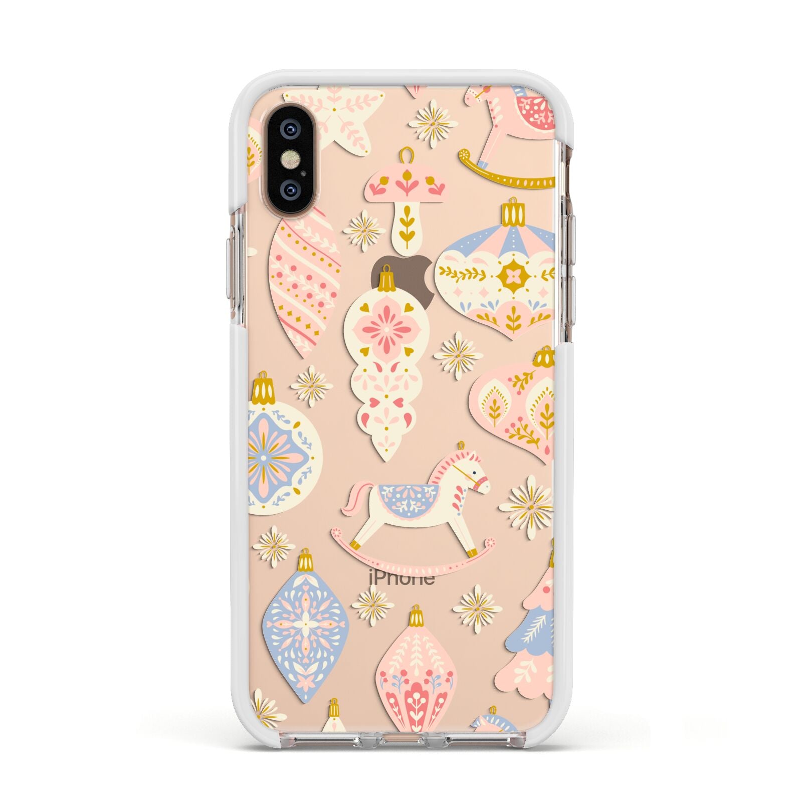 Christmas Rocking Horse Apple iPhone Xs Impact Case White Edge on Gold Phone