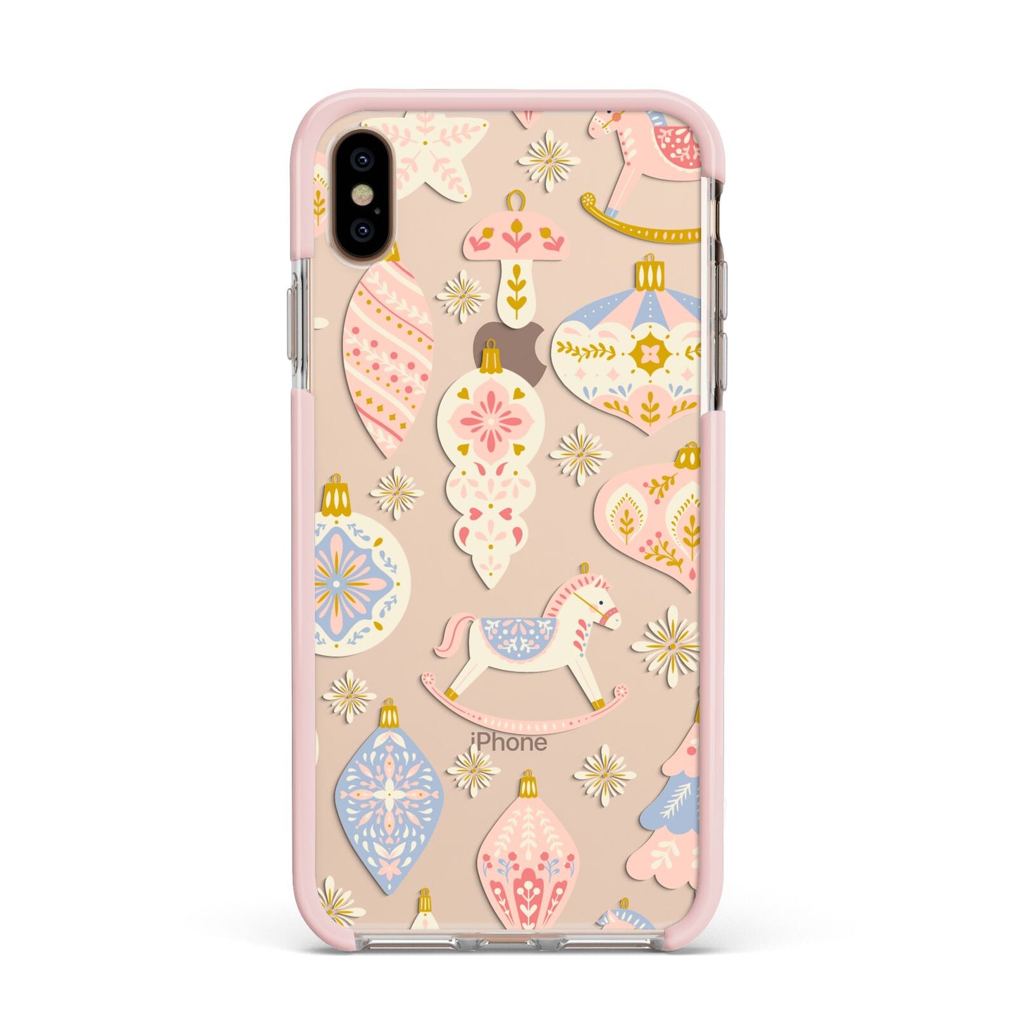 Christmas Rocking Horse Apple iPhone Xs Max Impact Case Pink Edge on Gold Phone