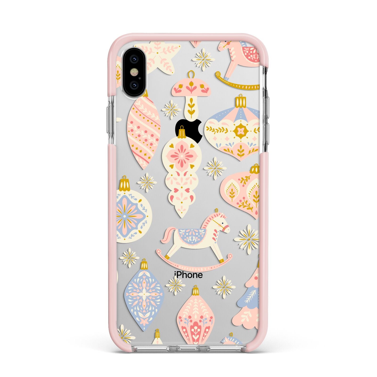 Christmas Rocking Horse Apple iPhone Xs Max Impact Case Pink Edge on Silver Phone