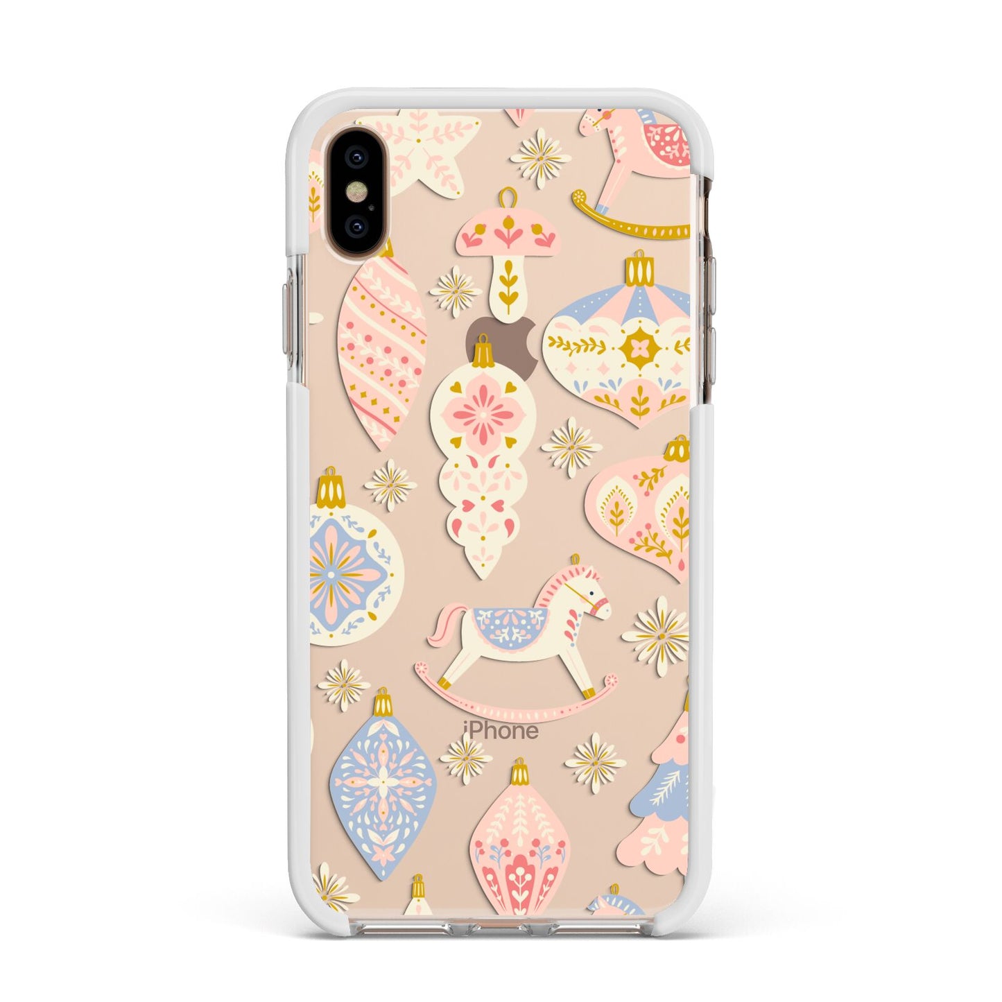 Christmas Rocking Horse Apple iPhone Xs Max Impact Case White Edge on Gold Phone